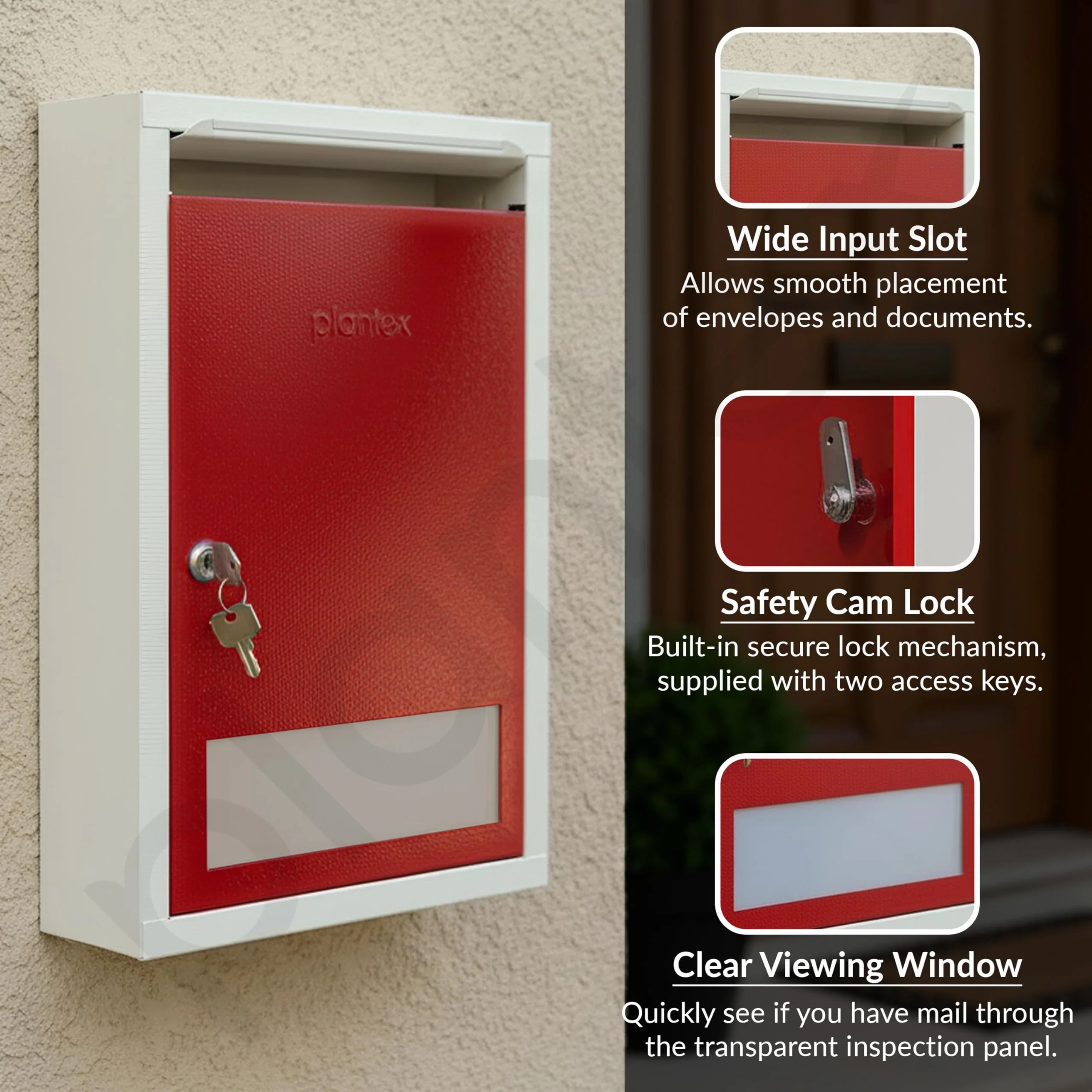 Plantex All in 1 Multipurpose Big Size Letter/Complaint/Suggestion/Donation Box With Lock - Table Top or Wall Mount (Red & Ivory) - Image 4