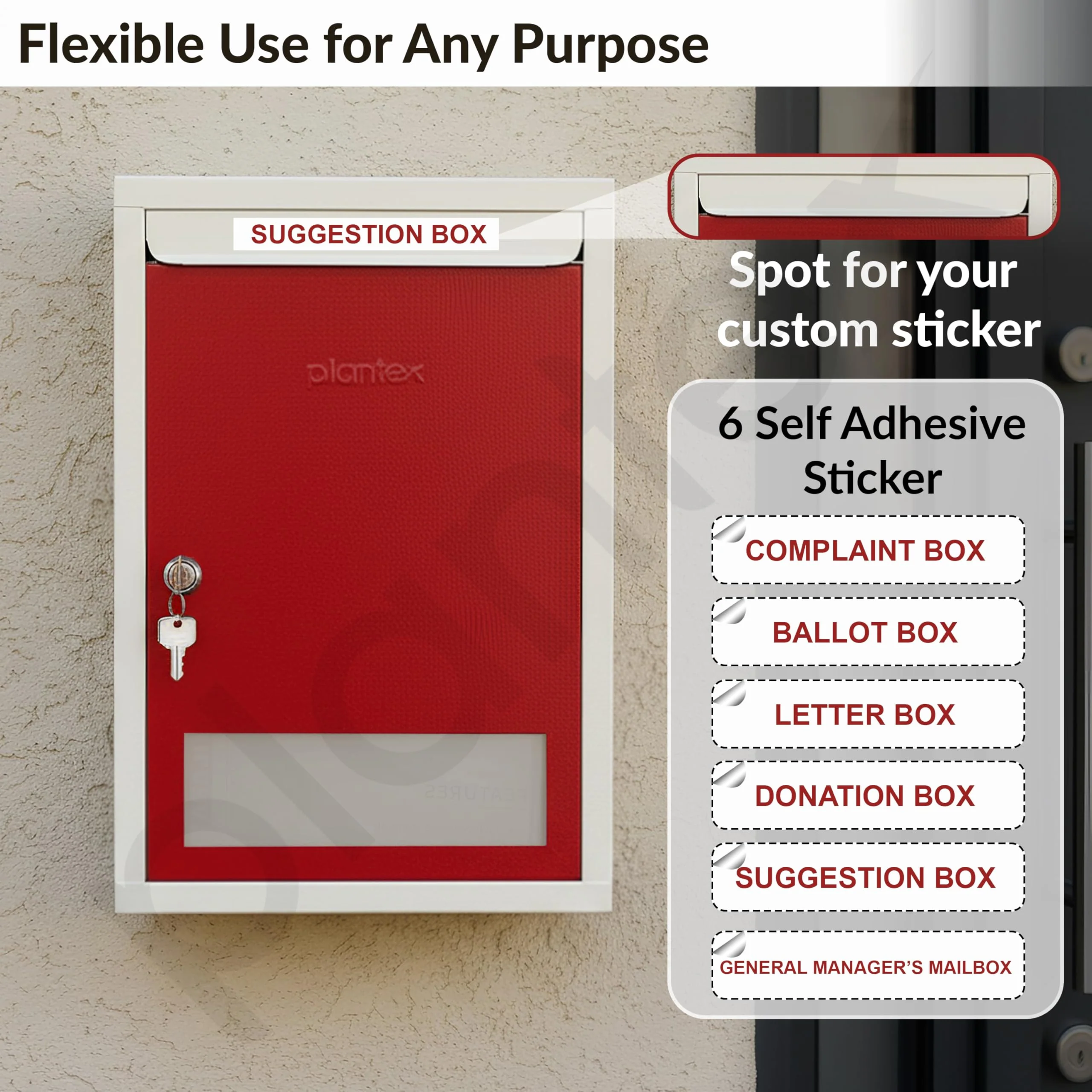 Plantex All in 1 Multipurpose Big Size Letter/Complaint/Suggestion/Donation Box With Lock - Table Top or Wall Mount (Red & Ivory) - Image 6