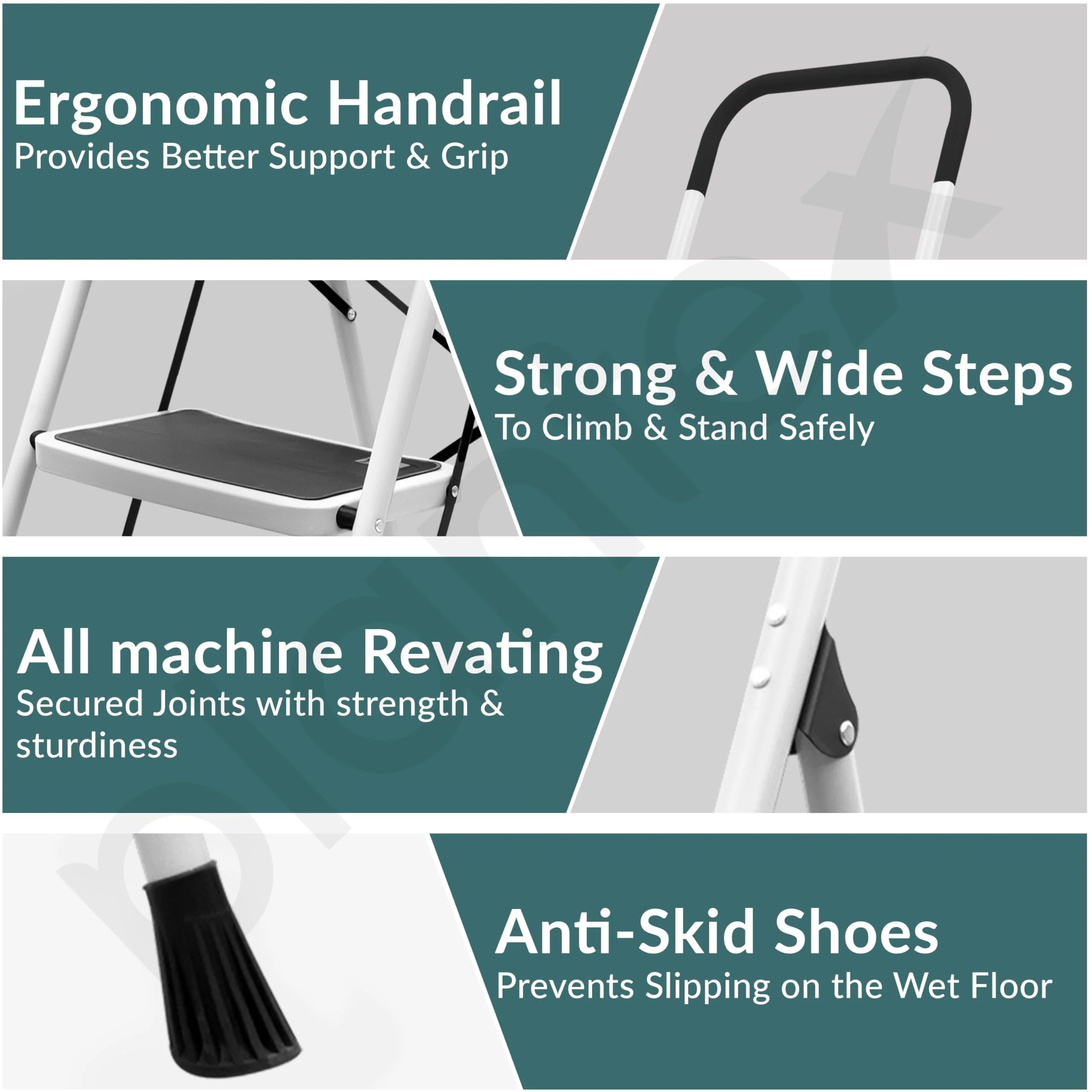 Plantex Alloy Steel 6 Step Ladder For Home/Foldable Strong Wide Step Ladder/Anti- Skid 6 Step Ladder - (White & Black) - Image 3