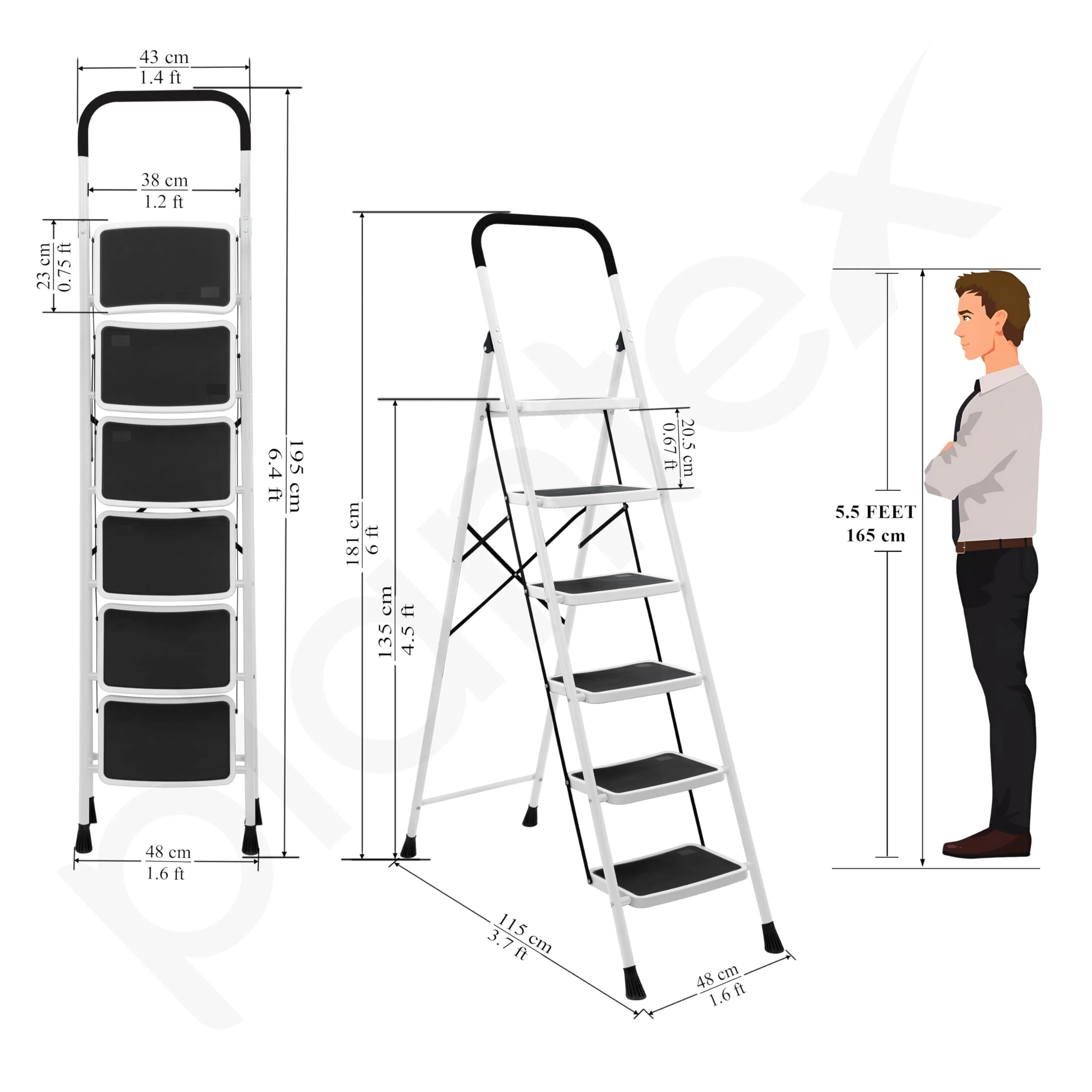 Plantex Alloy Steel 6 Step Ladder For Home/Foldable Strong Wide Step Ladder/Anti- Skid 6 Step Ladder - (White & Black) - Image 4
