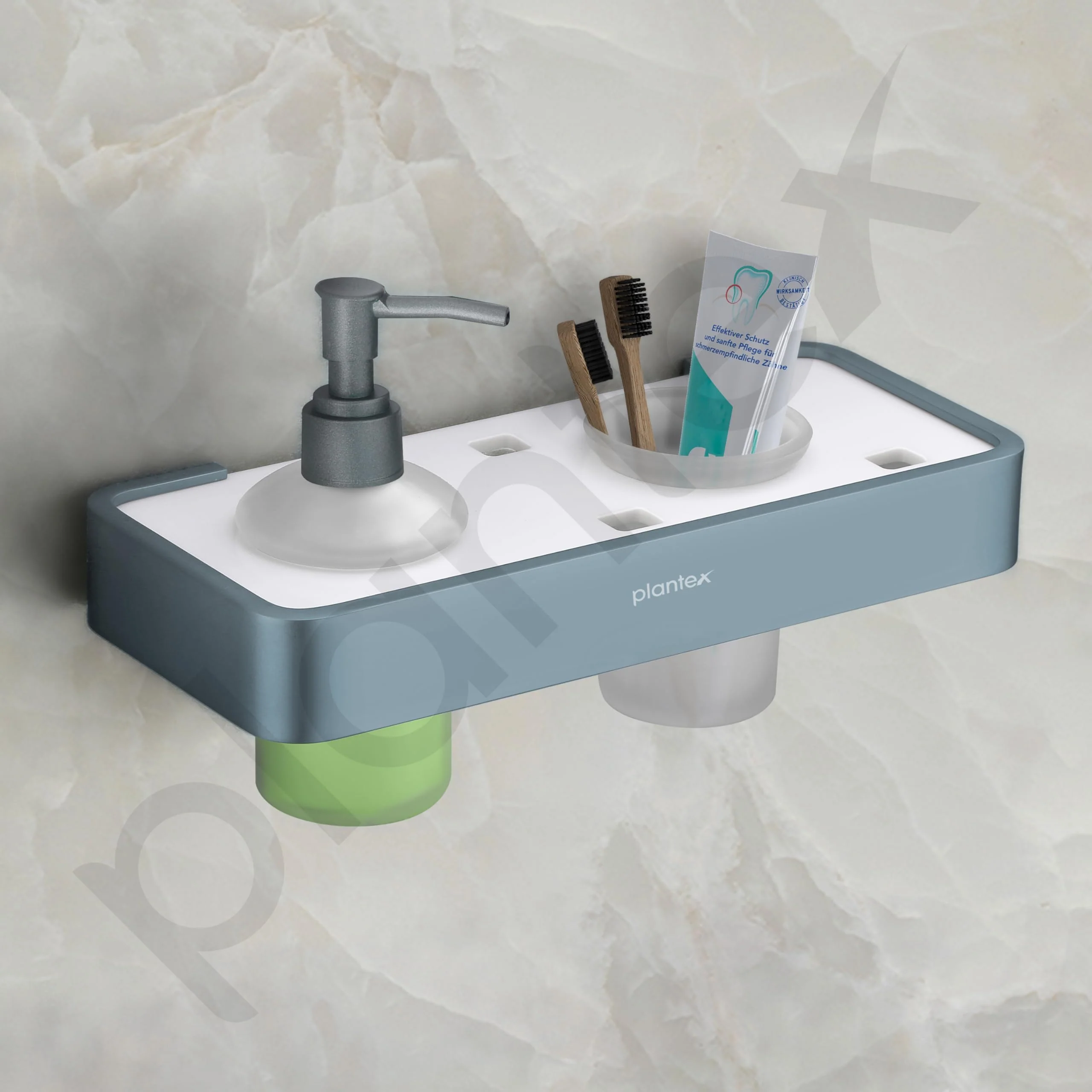 Plantex Aluminium and Acrylic 2 in 1 Shampoo Dispenser with Toothpaste Holder/Liquid Soap Dispenser with Tumbler Holder/Bathroom Accessories - (Grey and Milky White) - Image 7