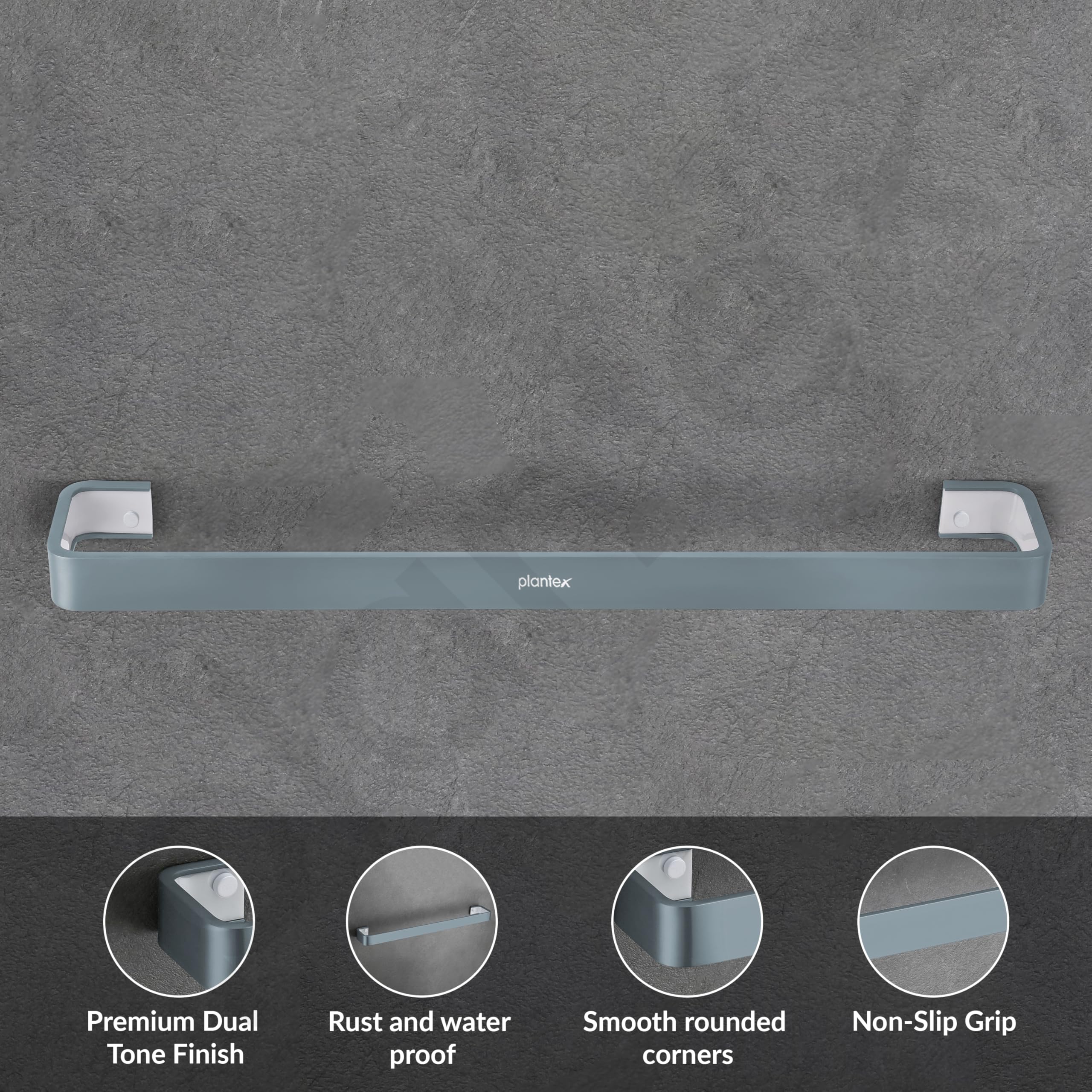 Plantex Aluminium and Acrylic Towel Rod for Bathroom/Cloth Hanger for Wall/Towel Holder/Towel Bar/Bathroom Accessories (Grey and Milky White) 24 Inch - Image 4
