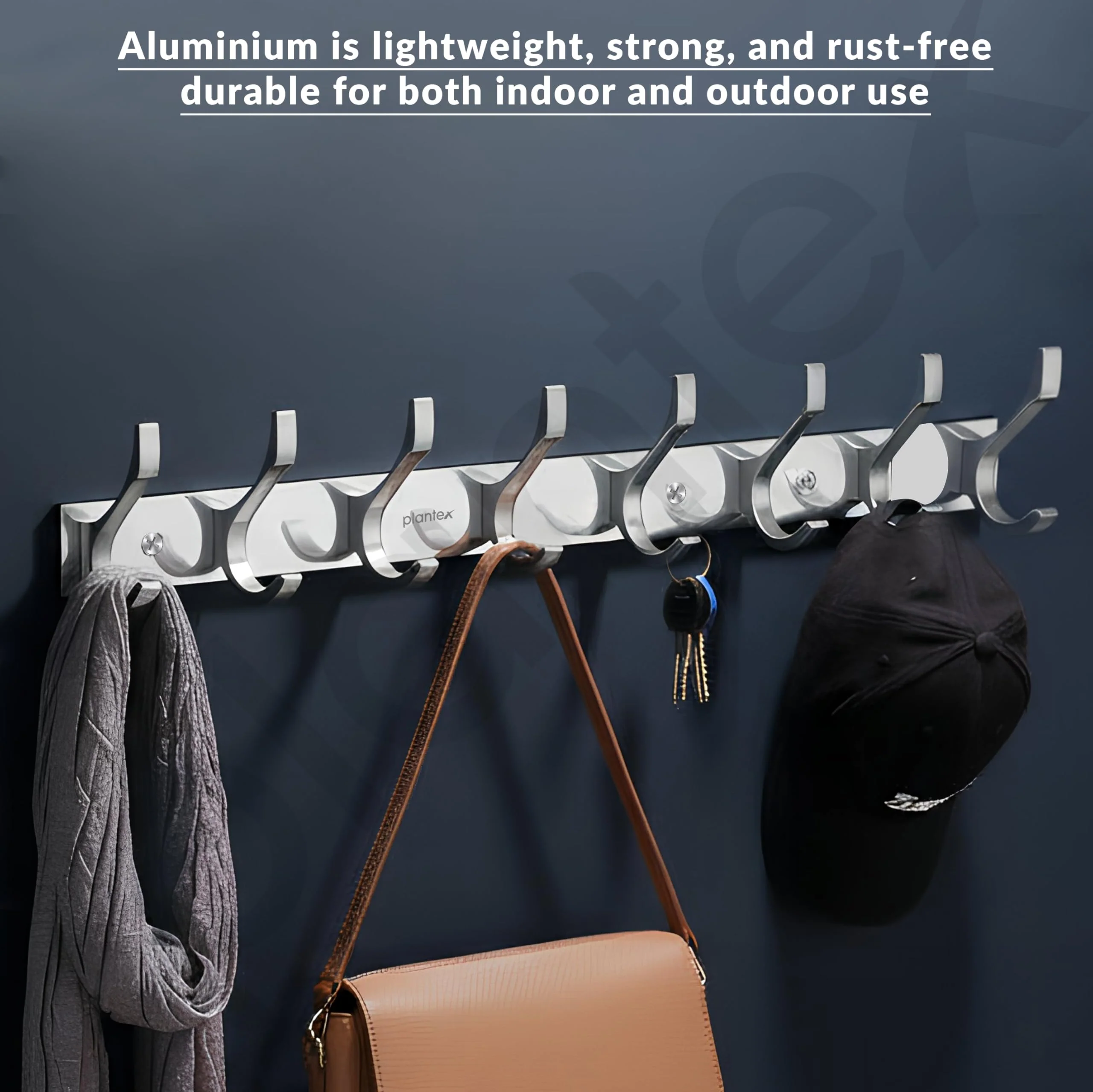 Plantex Aluminium Cloth Hanger Wall Mounted with 8 Hooks for Bathroom/Kitchen - Cloth Hanger/Towel Hanger/Keys Holder - Pack of 2 (8 Hooks, Chrome) - Image 6