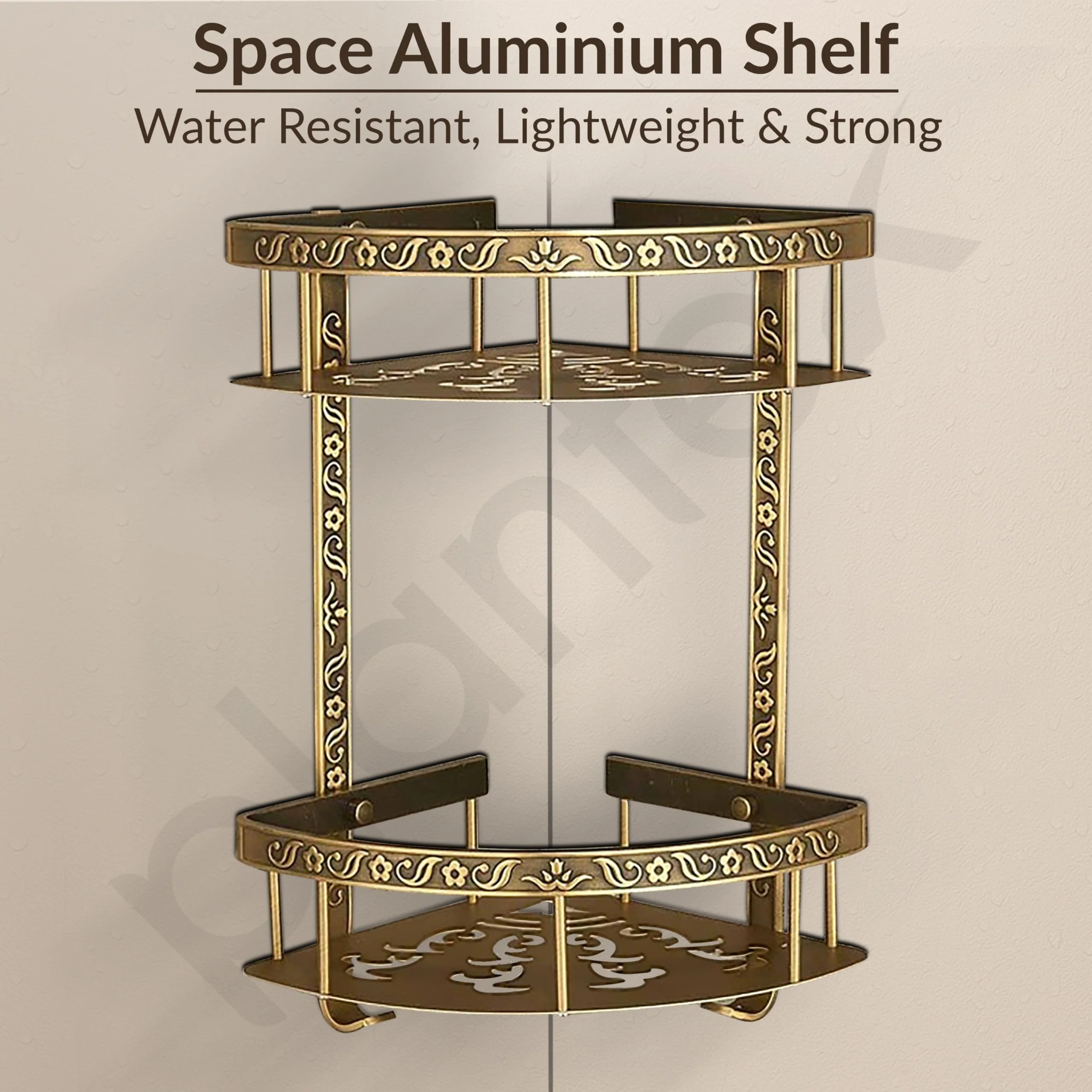 Plantex Aluminium Corner Shelf for Bathroom Wall/2 Tier Side Corner Shelf/Bathroom Corner Shelf with Hooks/Premium Bathroom Organizer (Brass-Antique Finish) - Image 5