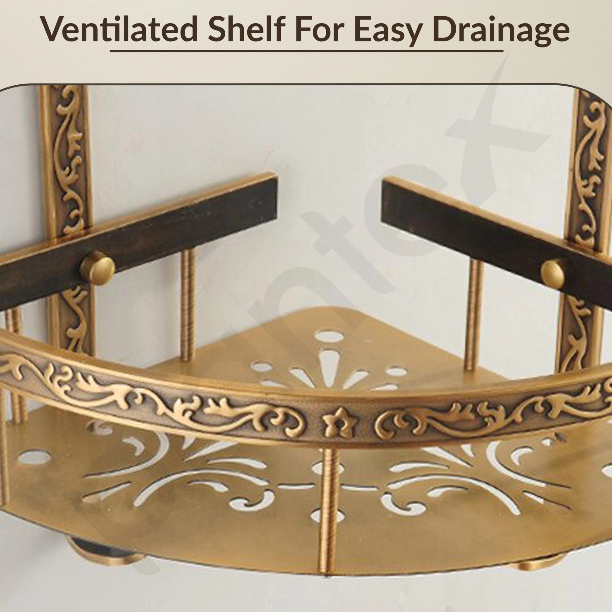 Plantex Aluminium Corner Shelf for Bathroom Wall/2 Tier Side Corner Shelf/Bathroom Corner Shelf with Hooks/Premium Bathroom Organizer (Brass-Antique Finish) - Image 6