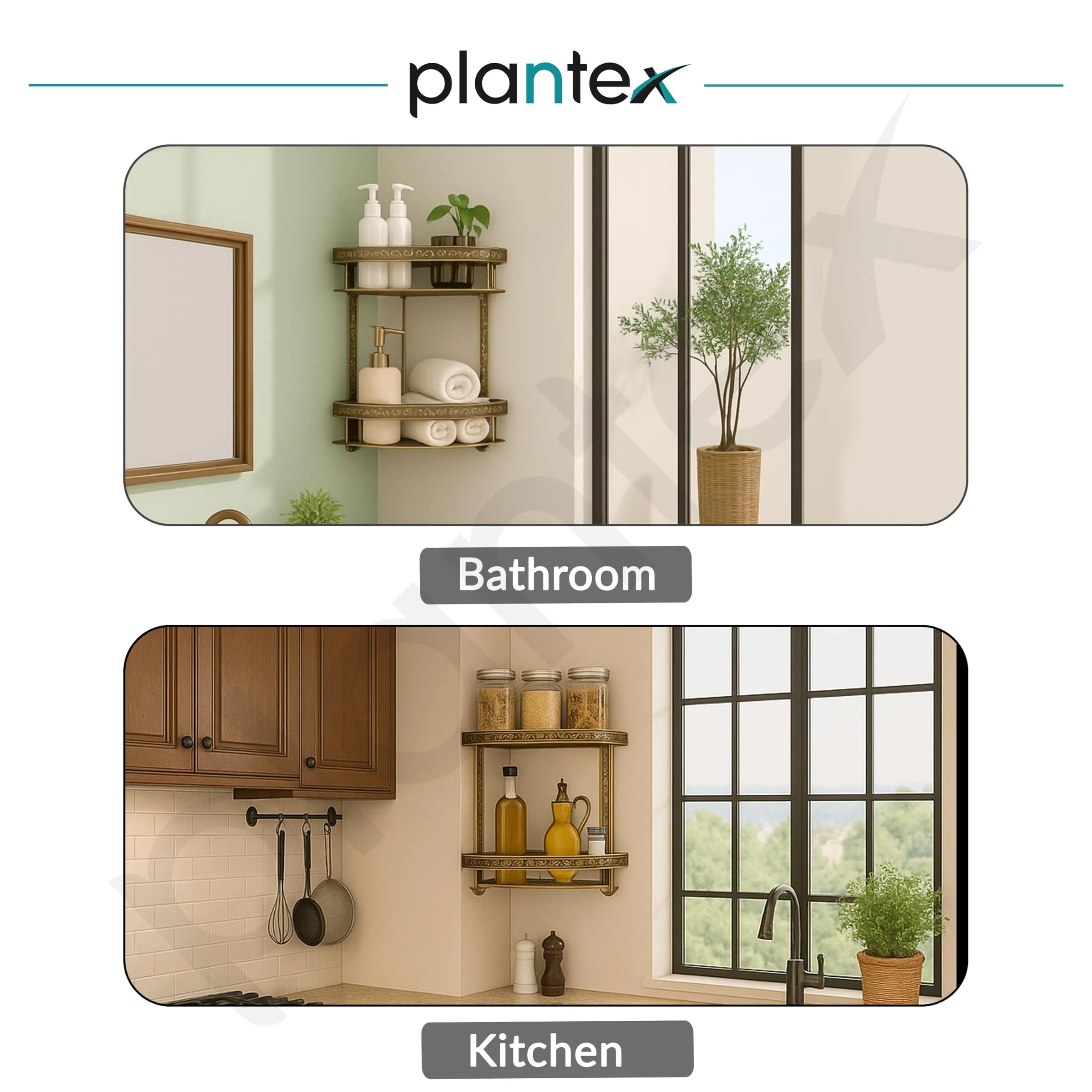 Plantex Aluminium Corner Shelf for Bathroom Wall/2 Tier Side Corner Shelf/Bathroom Corner Shelf with Hooks/Premium Bathroom Organizer (Brass-Antique Finish) - Image 7