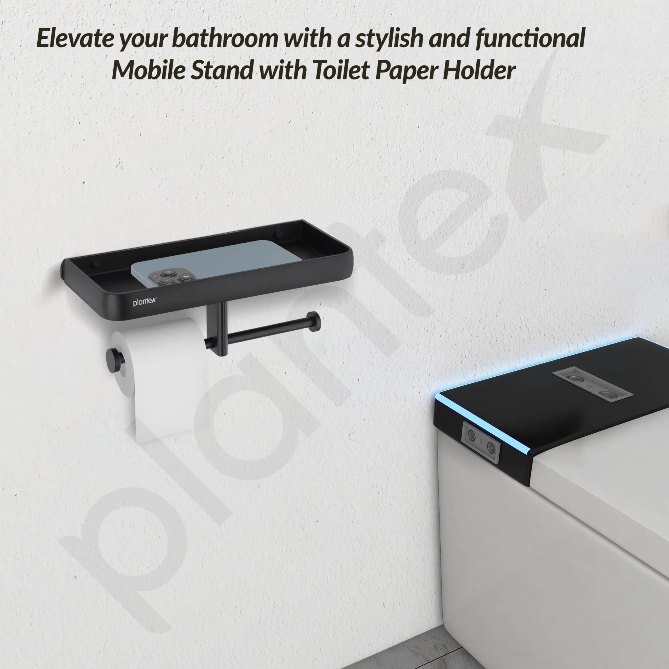 Plantex Aluminium Dual Toilet Paper Holder for Bathroom/Tissue Paper Roll Holder with Mobile Stand/Toilet Paper Roll Holder/Bathroom Accessories - (Black) - Image 7