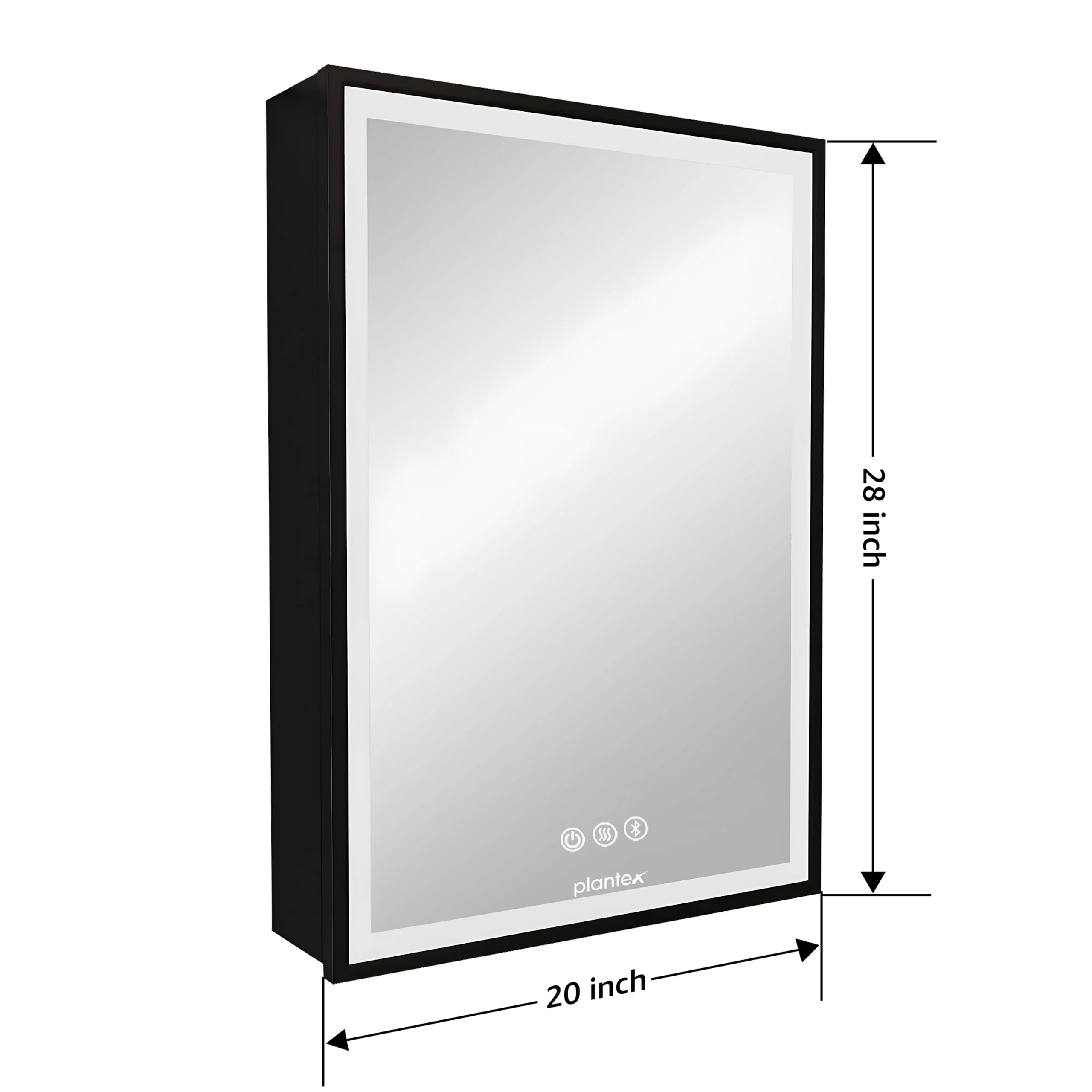 Plantex Aluminium Framed LED Mirror with Storage/Cabinet/Heavy-Duty Steel Body Bathroom Cupboard for Wall with Defogger and Bluetooth- 20x28 Inch, Black - Image 2