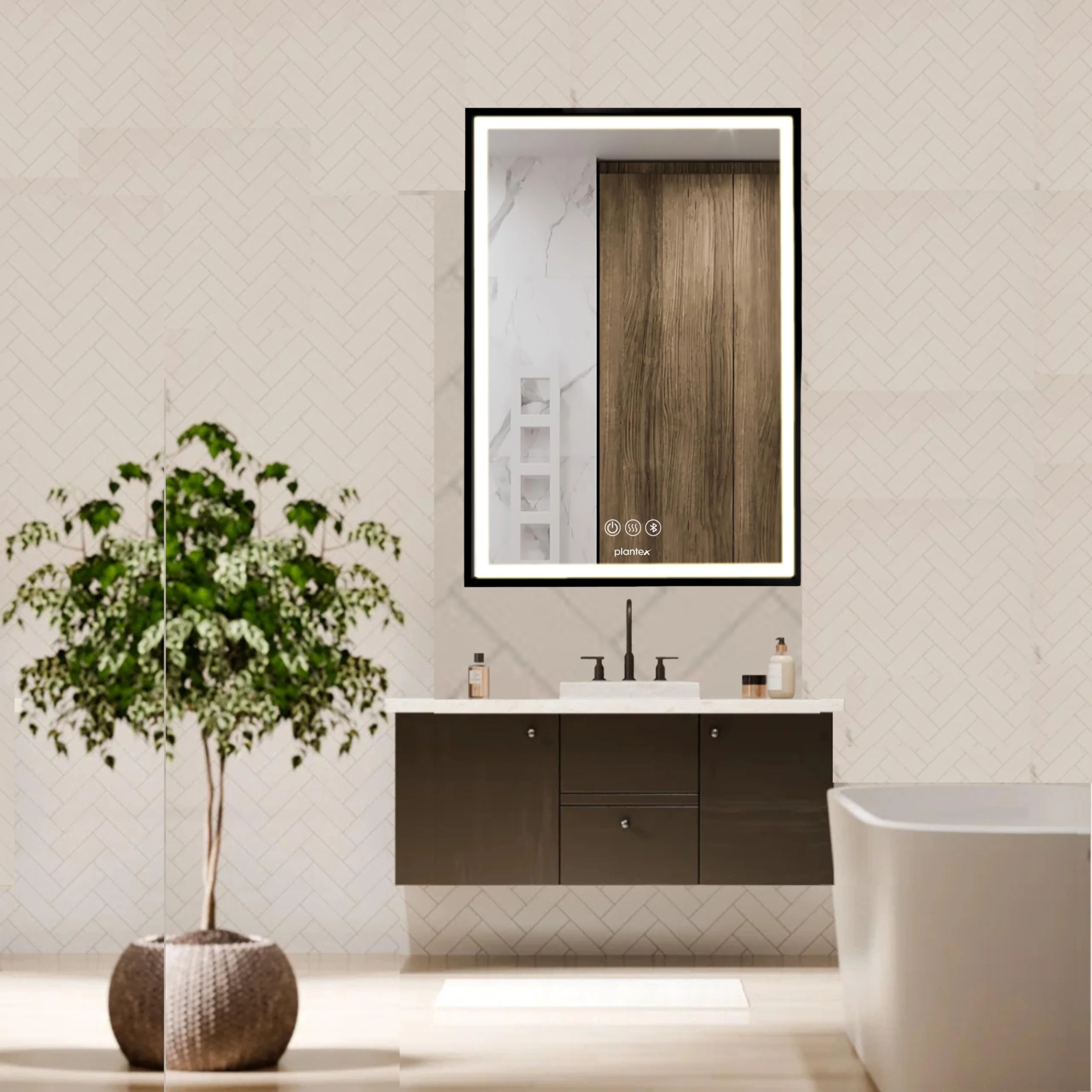Plantex Aluminium Framed LED Mirror with Storage/Cabinet/Heavy-Duty Steel Body Bathroom Cupboard for Wall with Defogger and Bluetooth- 20x28 Inch, Black - Image 3