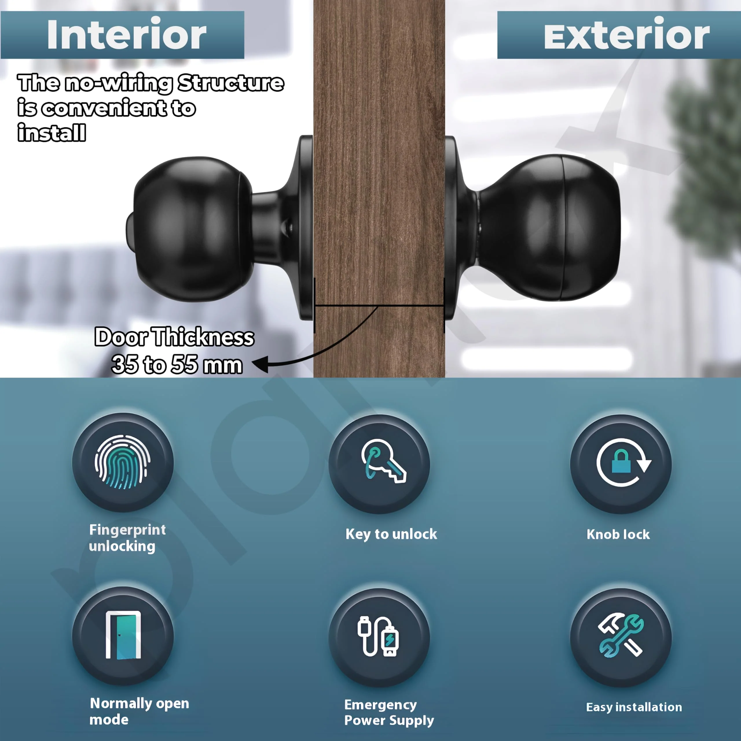 Plantex Aluminium Smart Door Lock/Cylindrical Smart Lock For Wooden Door/Digital Fingerprint Smart Door Lock With 2 Keys For Home/Office/Hotel - (Black) - Image 3