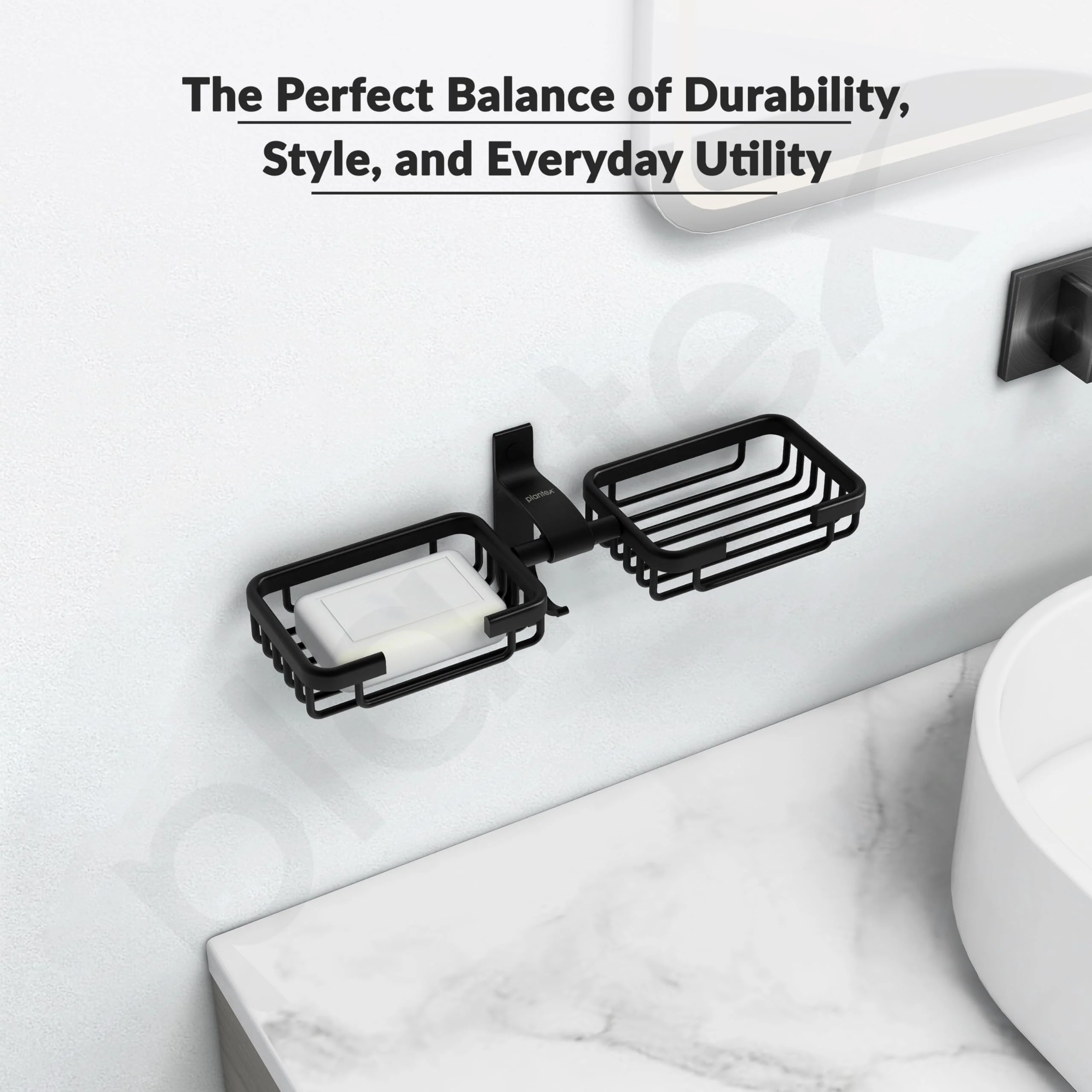 Plantex Aluminum Bathroom Dual Soap Holder with Hook/Soap Stand/Soap Dish/Bathroom Accessories - Black - Image 7