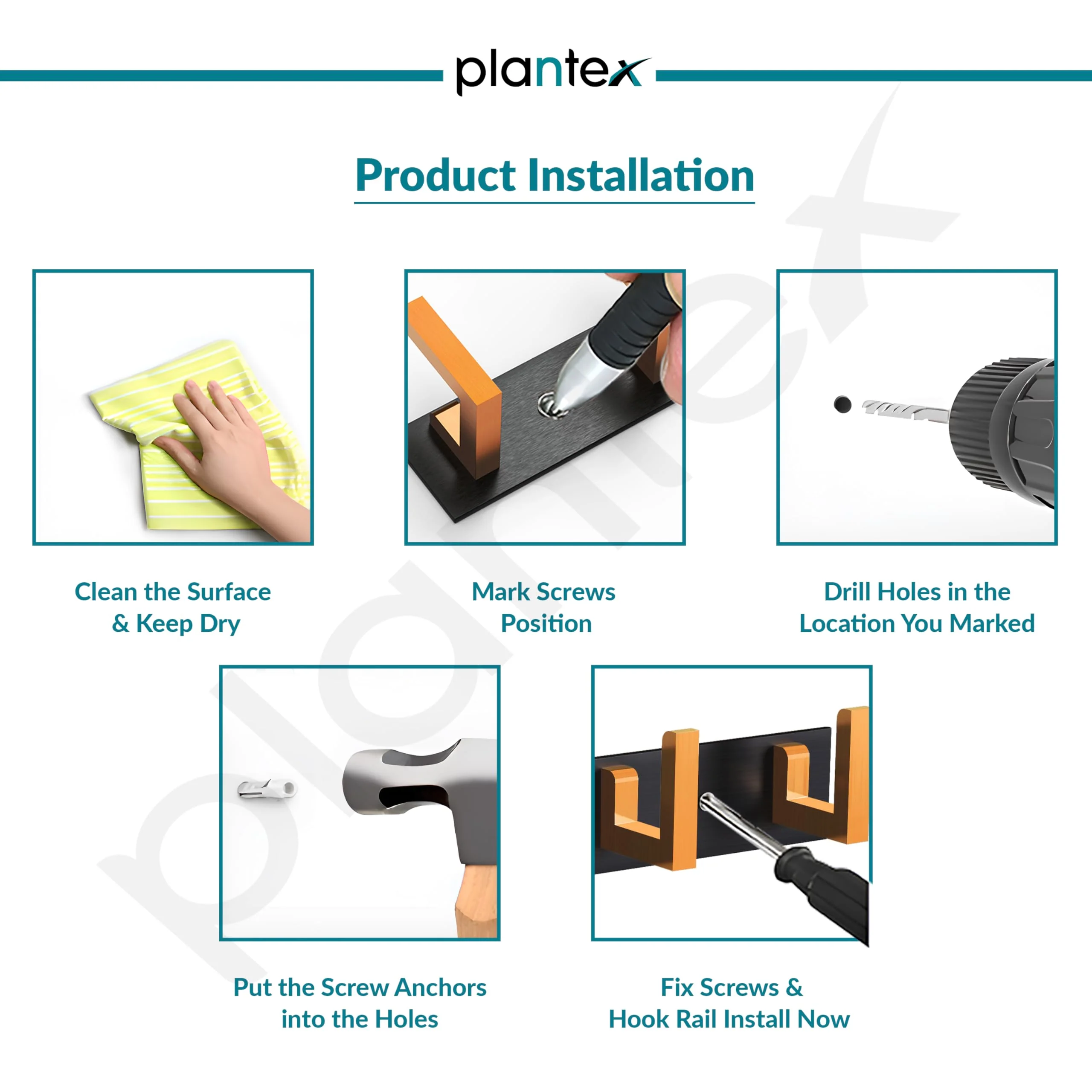 Plantex Aluminum Hook Rail with L-Shape Hooks for Walls of Bathroom/Kitchen–Hook Rail Bar for Clothes/Towel/Keys (8 Hooks, Black & Gold) - Pack of 2 - Image 6