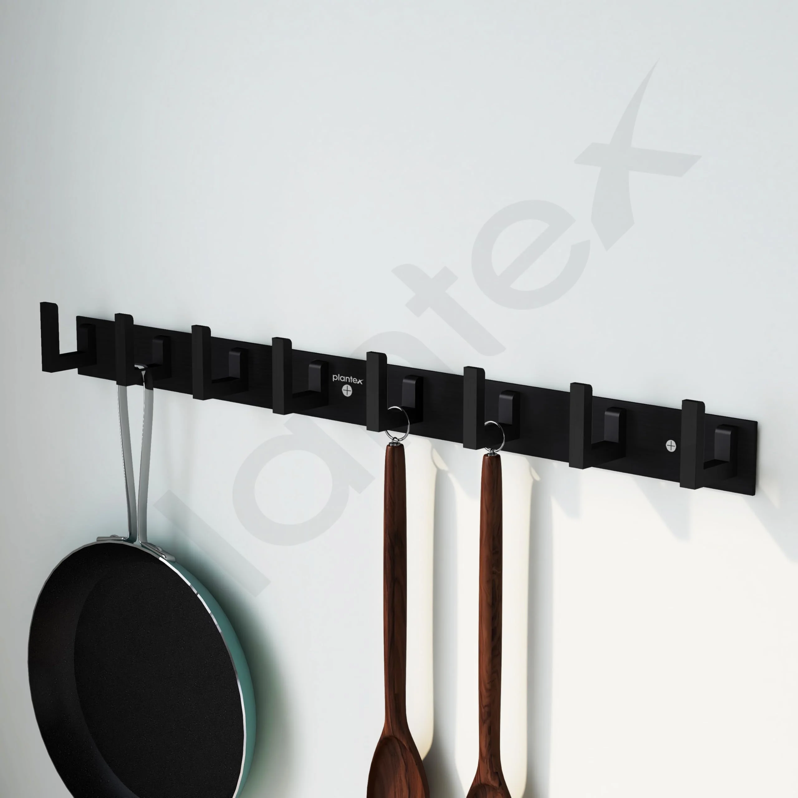 Plantex Aluminum Hook Rail with L-Shape Hooks for Walls of Bathroom/Kitchen–Hook Rail Bar for Clothes/Towel/Keys-Pack of 2 (8 Hooks, Black) - Image 7