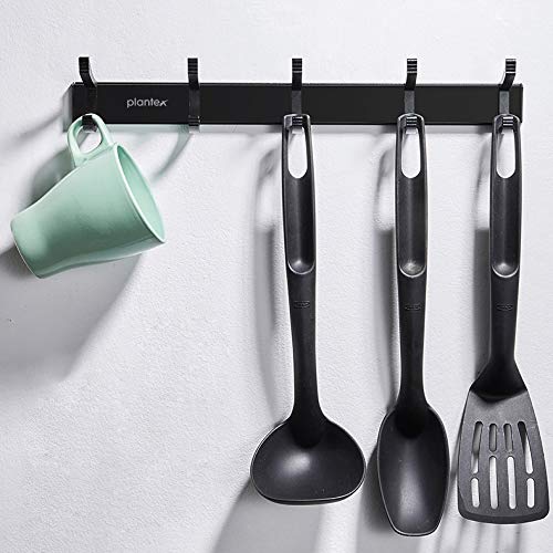 Plantex Aluminum Hook Rail with Movable Hooks for Walls of Kitchen/Bathroom/Hook Rail Bar for Clothes/Towel/Keys (5 Hooks) Black - Image 2