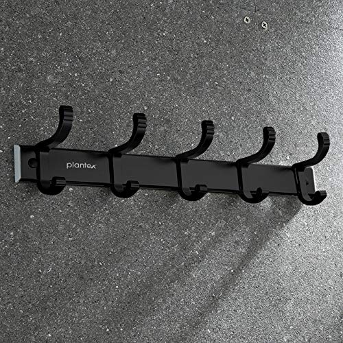 Plantex Aluminum Hook Rail with Movable Hooks for Walls of Kitchen/Bathroom/Hook Rail Bar for Clothes/Towel/Keys (5 Hooks) Black - Image 3