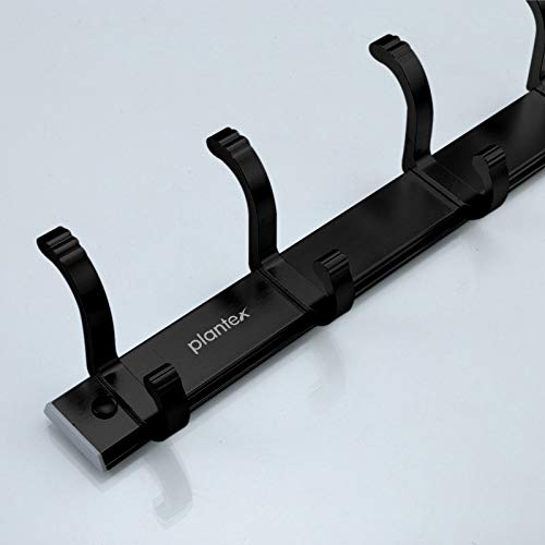 Plantex Aluminum Hook Rail with Movable Hooks for Walls of Kitchen/Bathroom/Hook Rail Bar for Clothes/Towel/Keys (5 Hooks) Black - Image 4