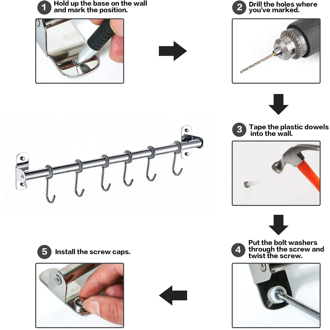 Plantex Anti Rust 304 Grade Stainless Steel Hook Hanger Rail/Clothes Hanger for Wall/Hook Rail for Bathroom and Kitchen (Silver) - Image 2