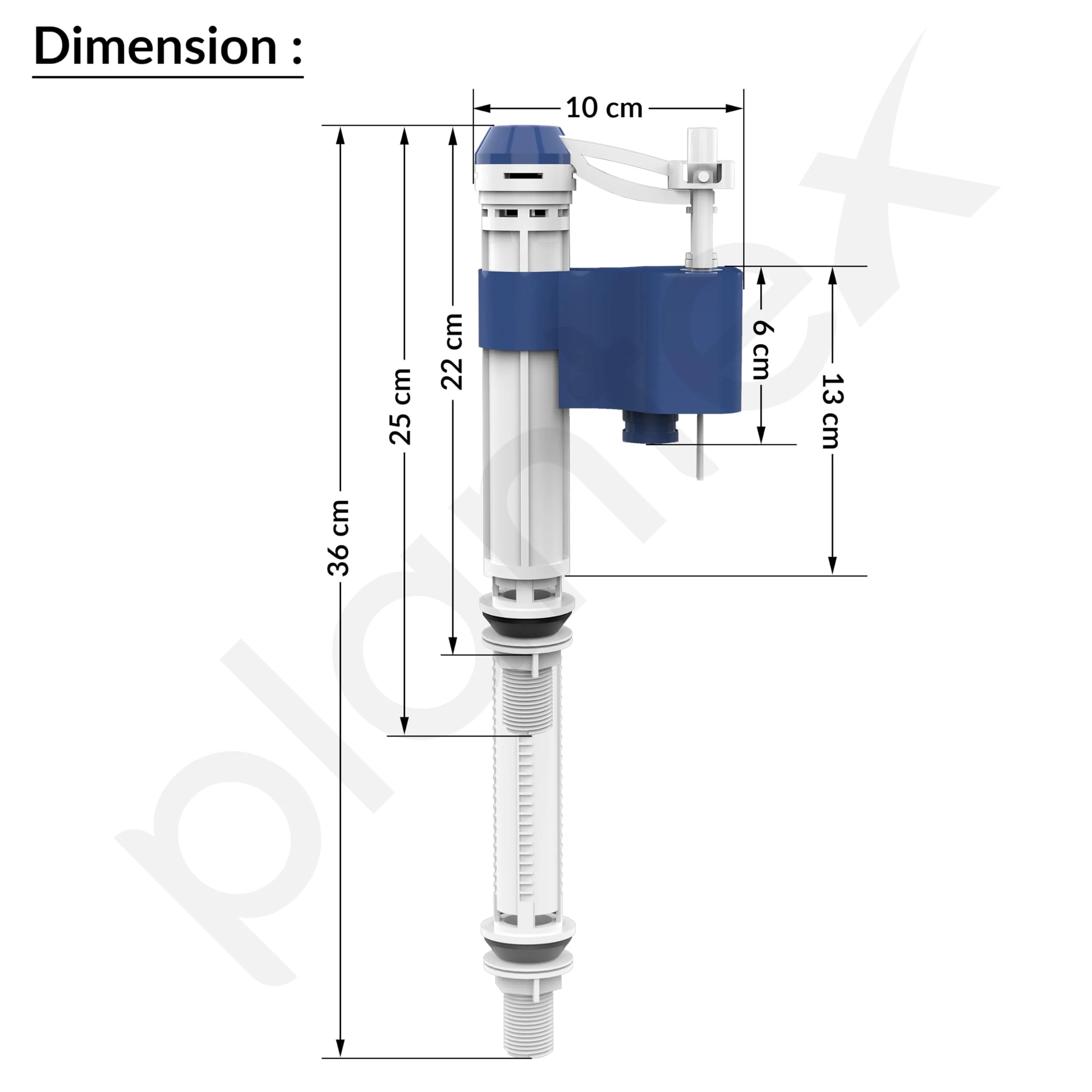 Plantex Anti-Siphon Toilet Flush Tank Fill Valve/Repair Kit 6" to 10" Adjustable for One Piece Commode/Ball Cocke for Flush Tank - Pack of 1 (White & Blue) - Image 3