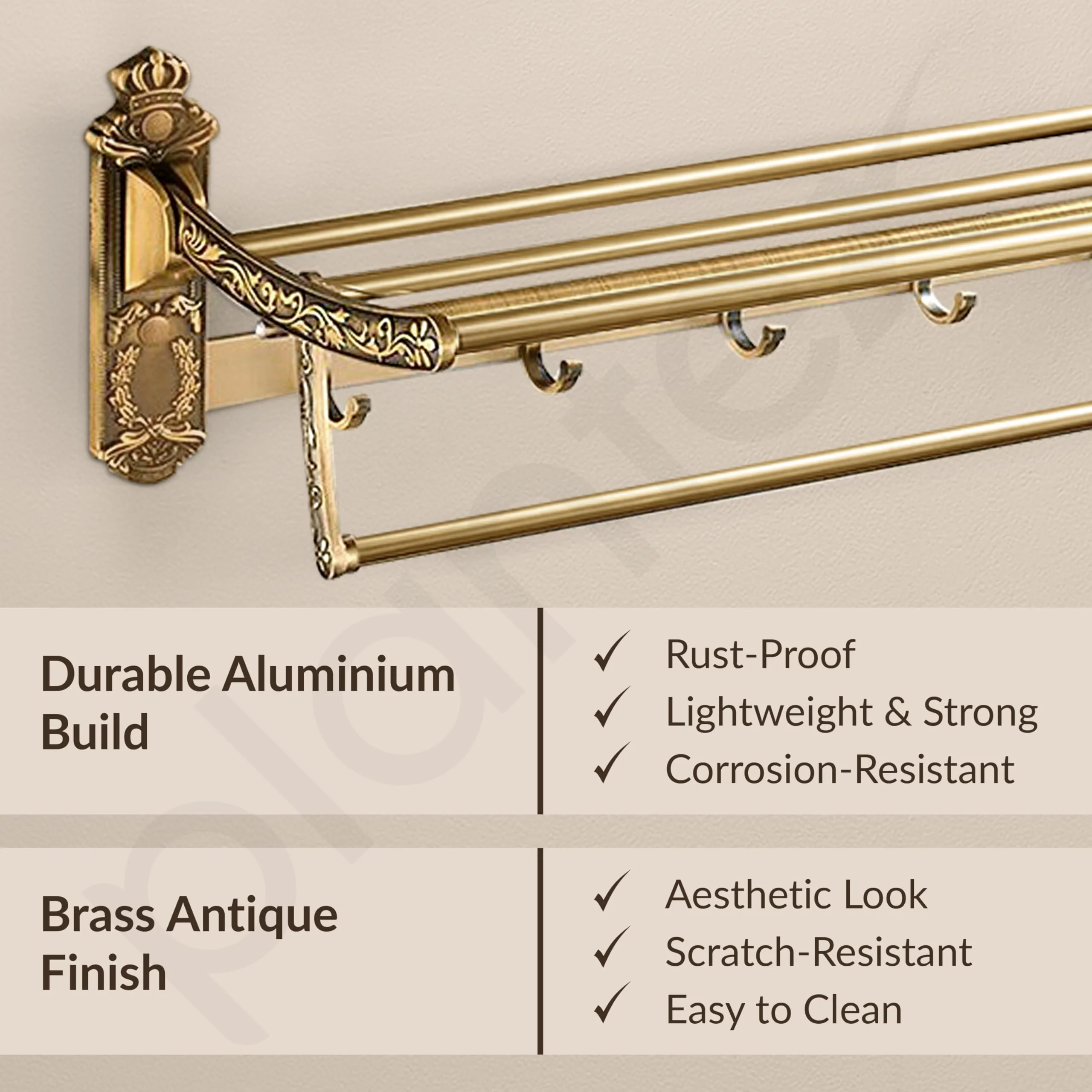 Plantex Antique Aluminum Folding Towel Rack for Bathroom/Folding Towel Stand/Towel Hanger/Bathroom Accessories (24 Inch) - Image 3