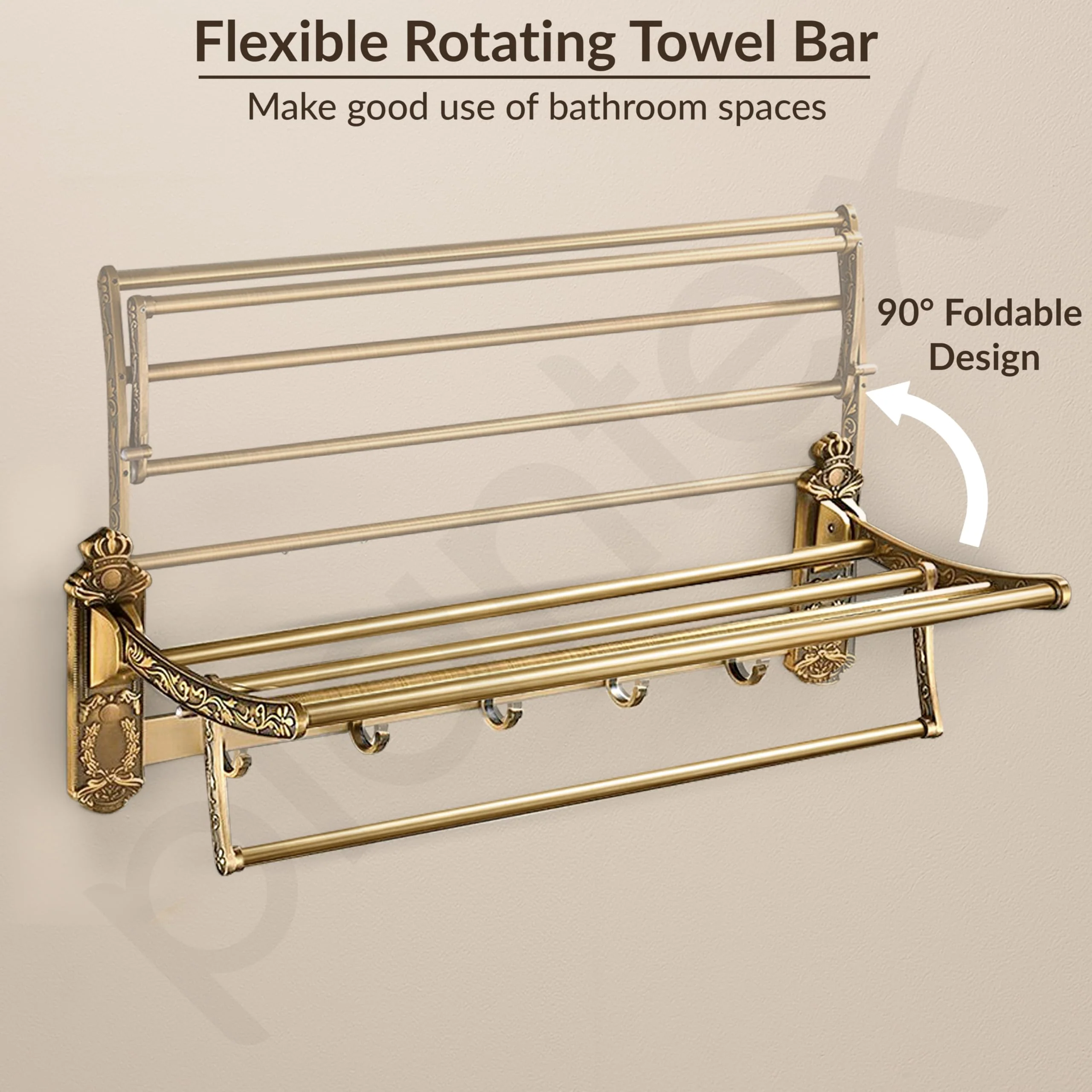 Plantex Antique Aluminum Folding Towel Rack for Bathroom/Folding Towel Stand/Towel Hanger/Bathroom Accessories (24 Inch) - Image 5