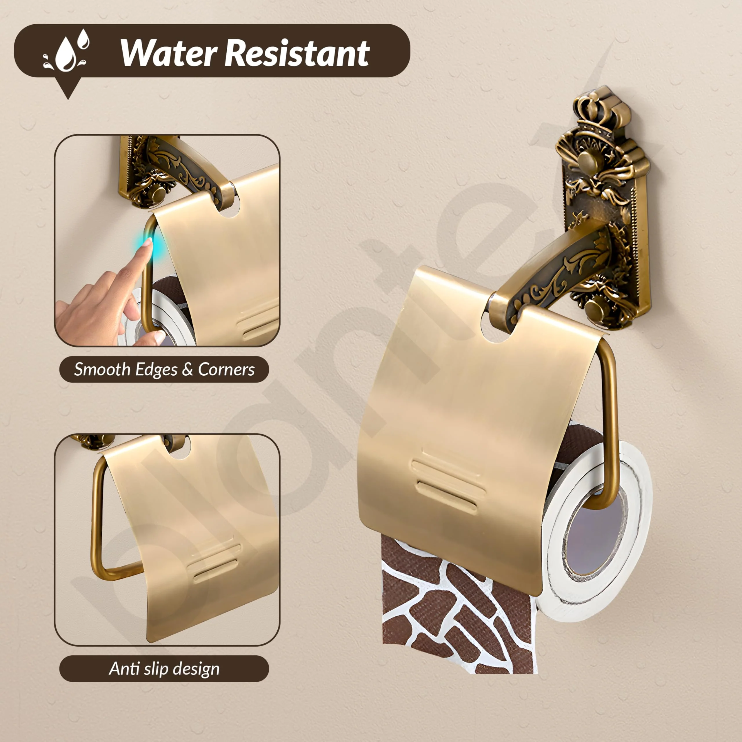 Plantex Antique Aluminum Toilet Paper Holder/Tissue Paper Roll Holder/Toilet Paper Holder Roll Holder for Bathroom Accessories (Brass-Antique) - Image 3