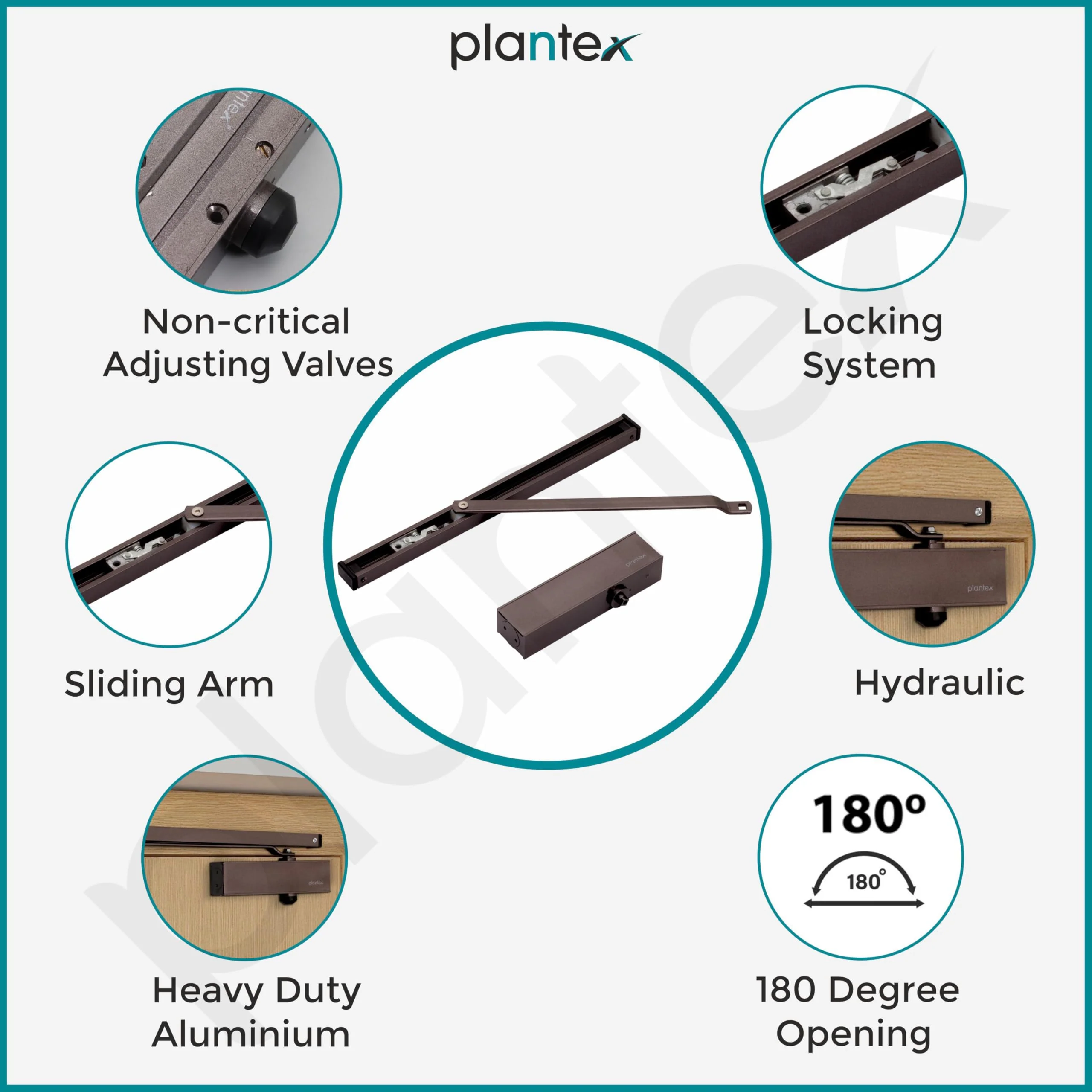 Plantex Automatic Aluminium Soft Door Closer with Double Speed for Heavy Door/Hydraulic Pelmet Arm Door Closer for Hotel-Home-Office (ISO 9001 Certified) (Capacity 120 Kg, Brown) - Image 2