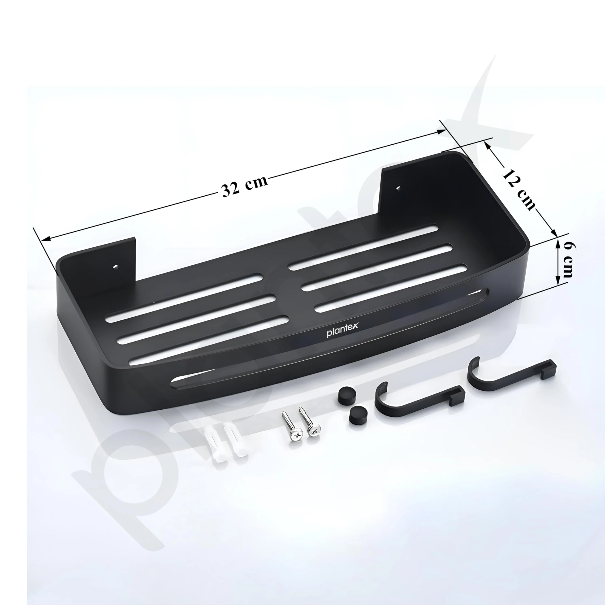 Plantex Bathroom Accessories Items/Space Aluminium Bathroom Shelf with Removable Hooks/Wall Mounted Shelf for Bathroom/Kitchen/Living Room - 12x5 inches, Black (Pack of 2) - Image 3