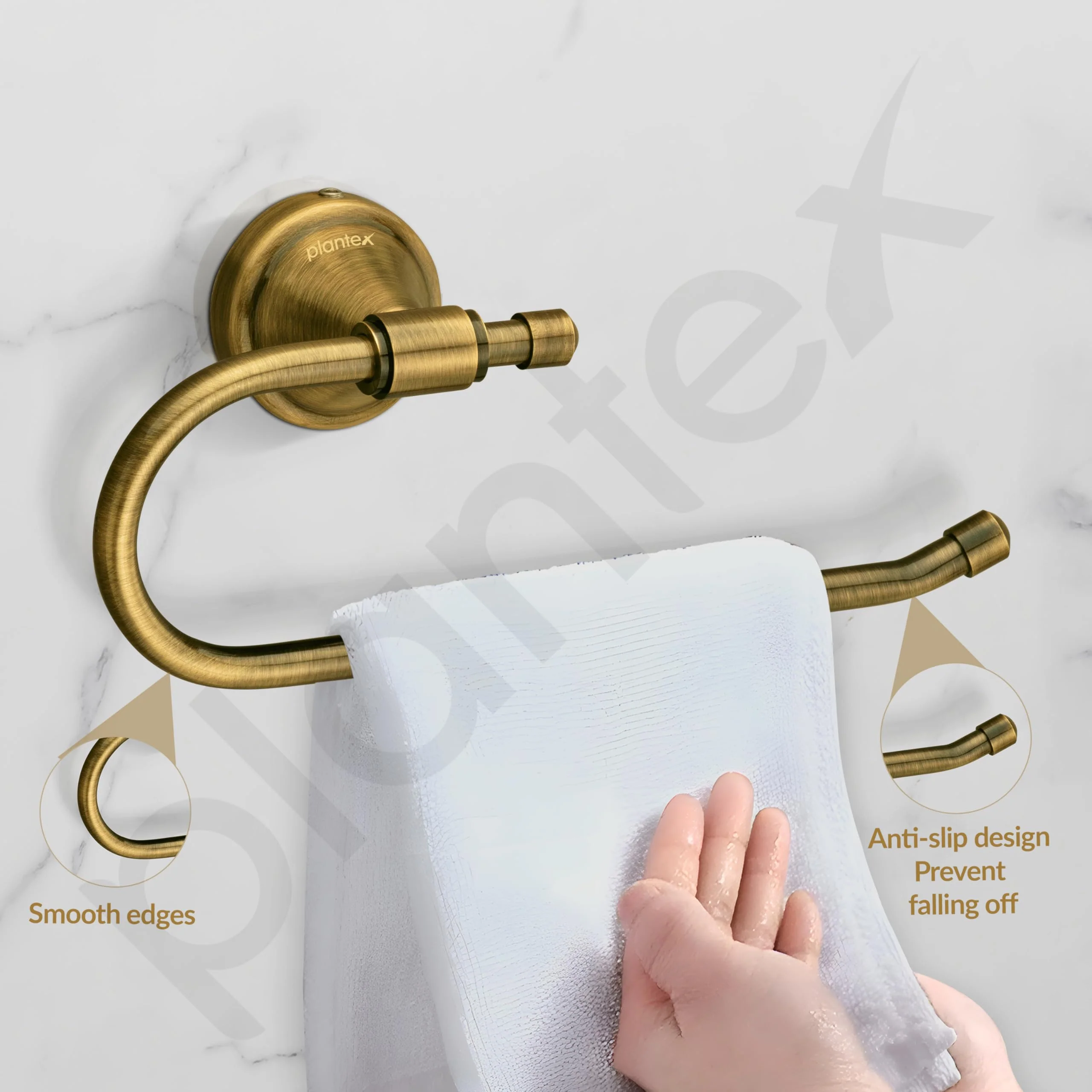 Plantex Bathroom Accessories - Stainless Steel 304 Grade Niko Napkin Holder/Towel Holder/Towel Hanger for Kitchen/Towel Ring (Brass Antique) - Image 7