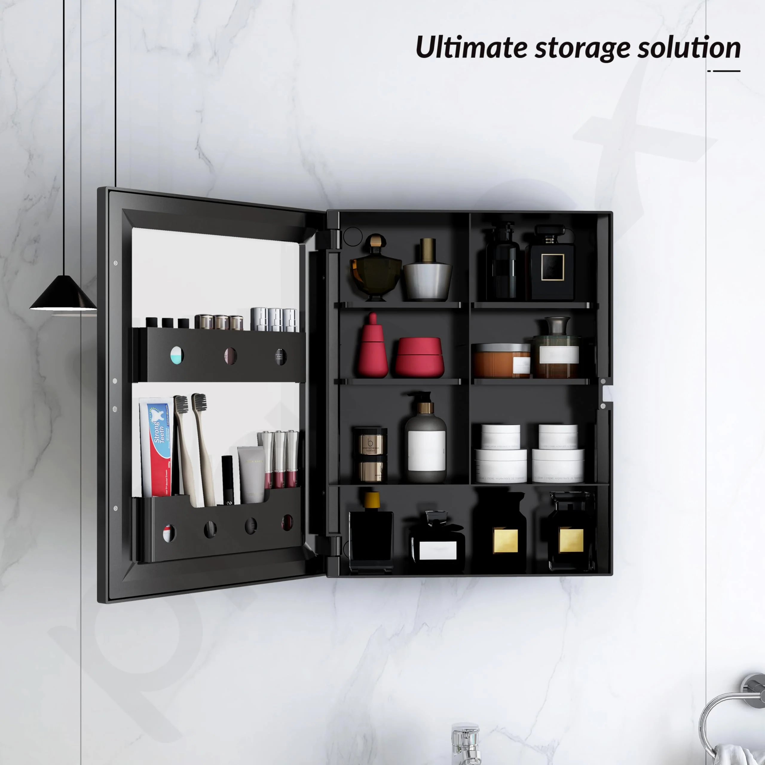 Plantex Bathroom Cabinet with Mirror/ABS Bathroom Storage Organiser/Multipurpose Shelf/Wall Mount Mirror Cabinet for Wash Basin (14x18 Inch, Black) - Image 7