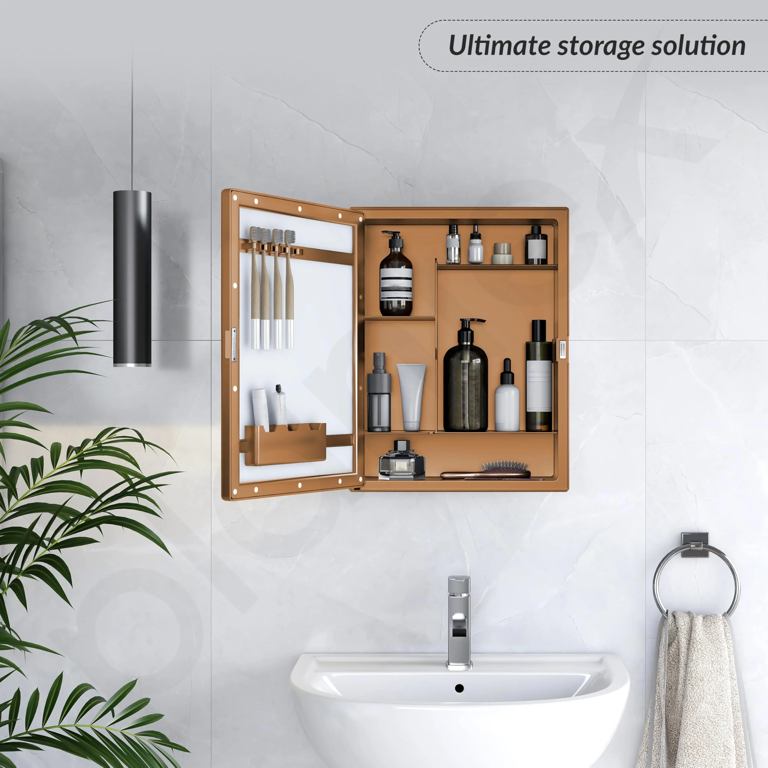 Plantex Bathroom Cabinet with Mirror/ABS Bathroom Storage Organiser/Multipurpose Shelf/Wall Mount Mirror Cabinet for Wash Basin (14x18 Inch, Brown) - Image 7