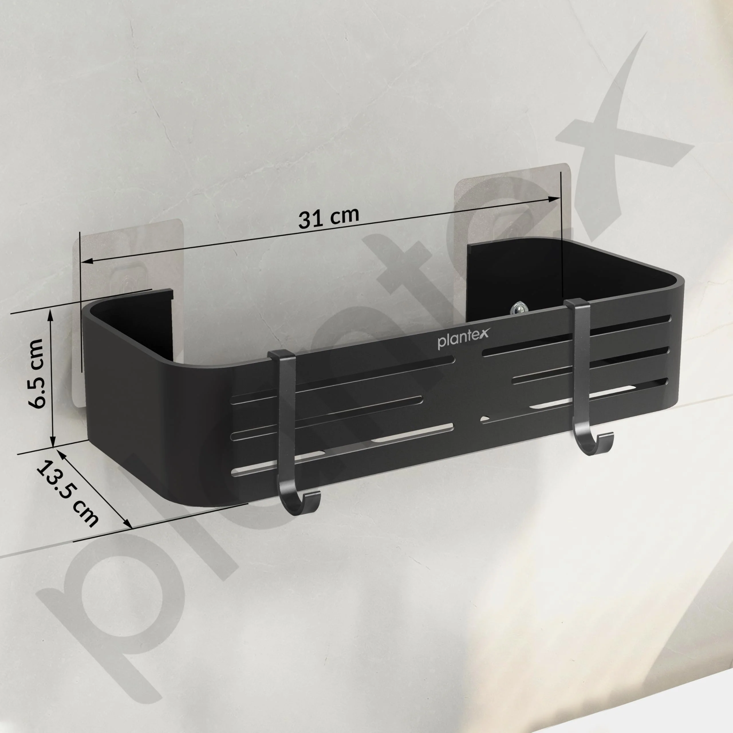 Plantex Bathroom Organizer Without Drill/Aluminium Wall Mounted Rack for Kitchen with Removable Hook/Self Adhesive Shelf for Bathroom- Pack of 1 (12 x 5 Inch - Matt Grey) - Image 3