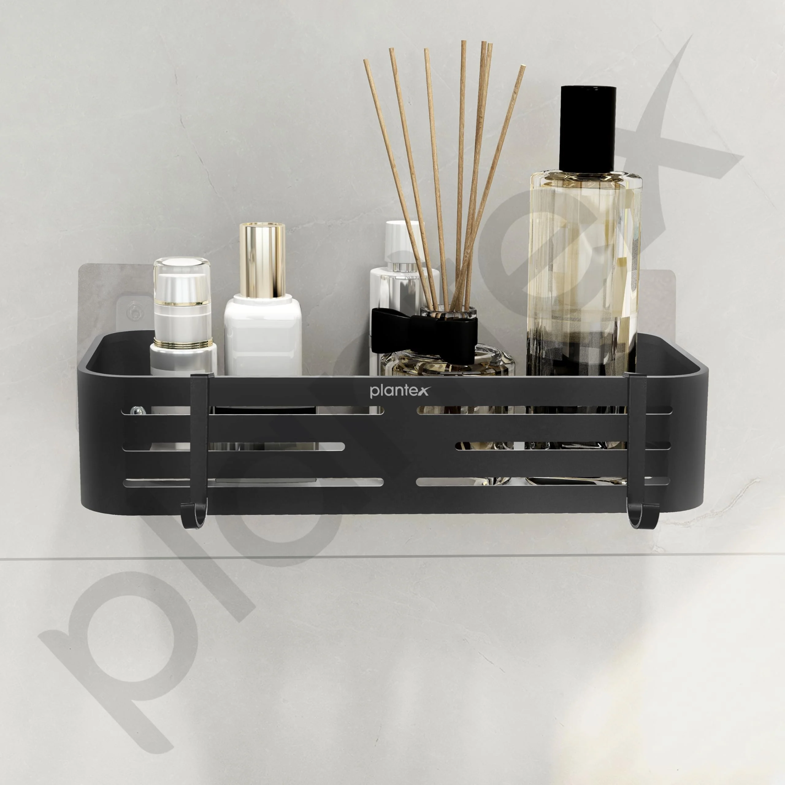 Plantex Bathroom Organizer Without Drill/Aluminium Wall Mounted Rack for Kitchen with Removable Hook/Self Adhesive Shelf for Bathroom- Pack of 1 (12 x 5 Inch - Matt Grey) - Image 7