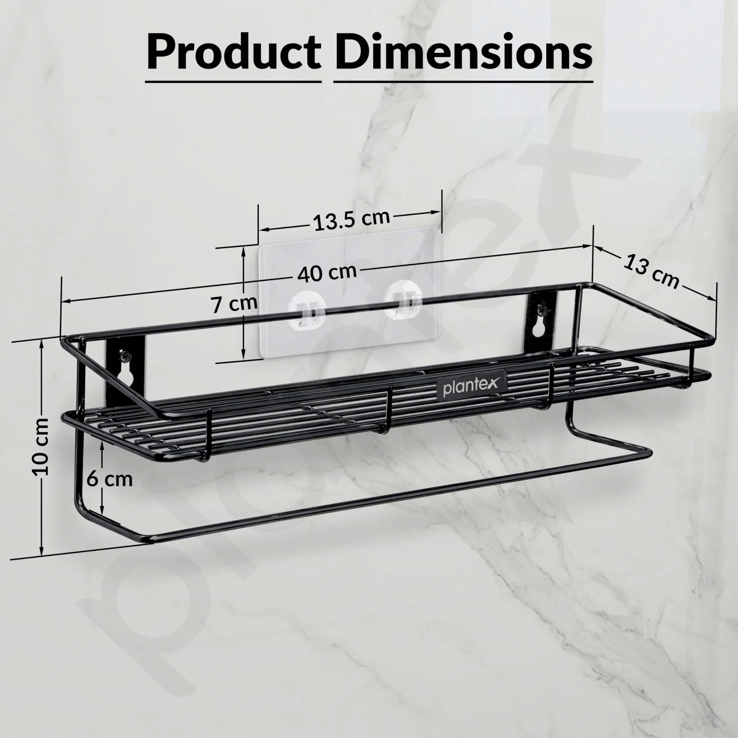 Plantex Bathroom Organizer Without Drill/GI Steel Multipurpose Bathroom Shelf/Wall Mounted Storage Rack/Towel Holder/Self Adhesive Bathroom Shelf- Wall Mount (Black) - Image 3