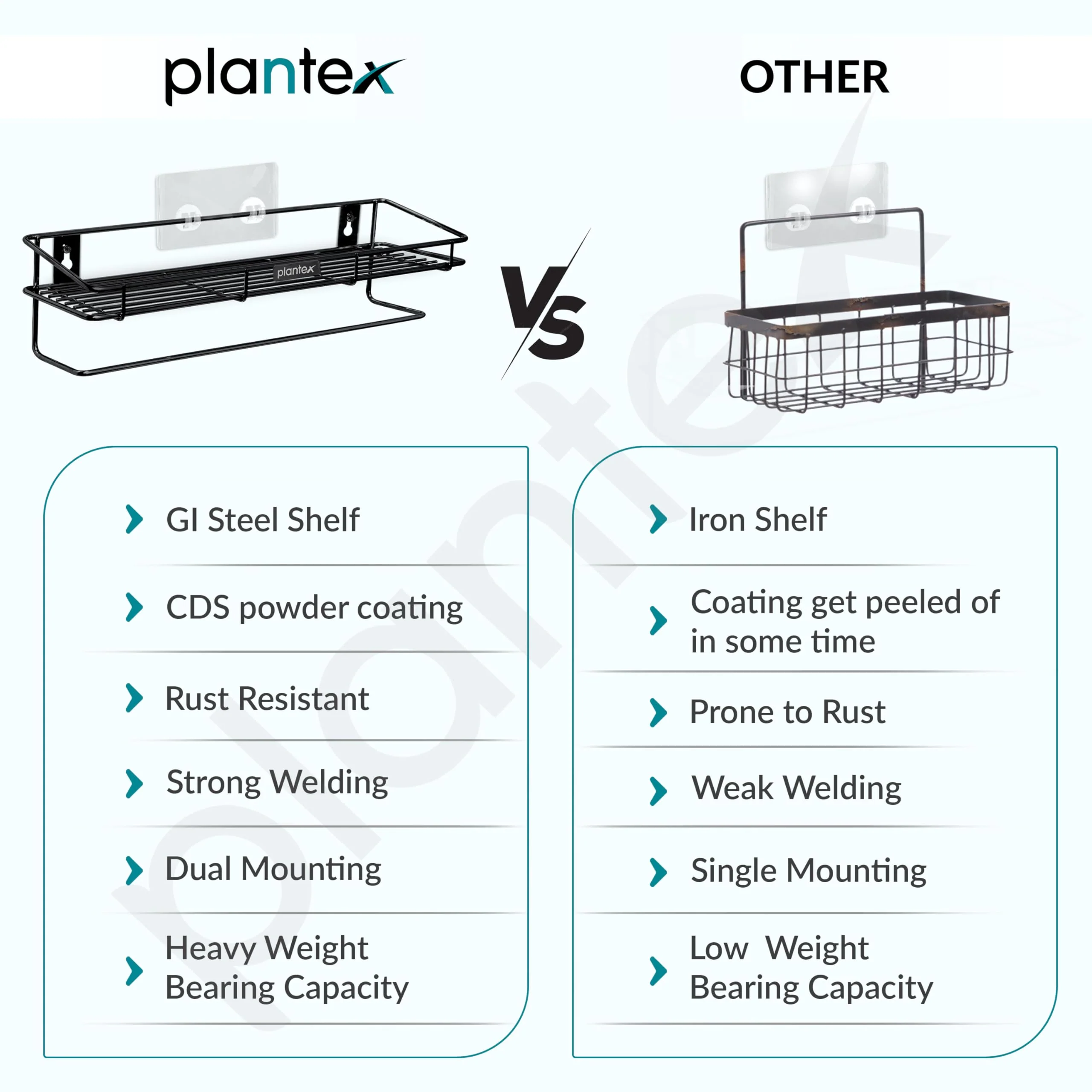 Plantex Bathroom Organizer Without Drill/GI Steel Multipurpose Bathroom Shelf/Wall Mounted Storage Rack/Towel Holder/Self Adhesive Bathroom Shelf- Wall Mount (Black) - Image 4