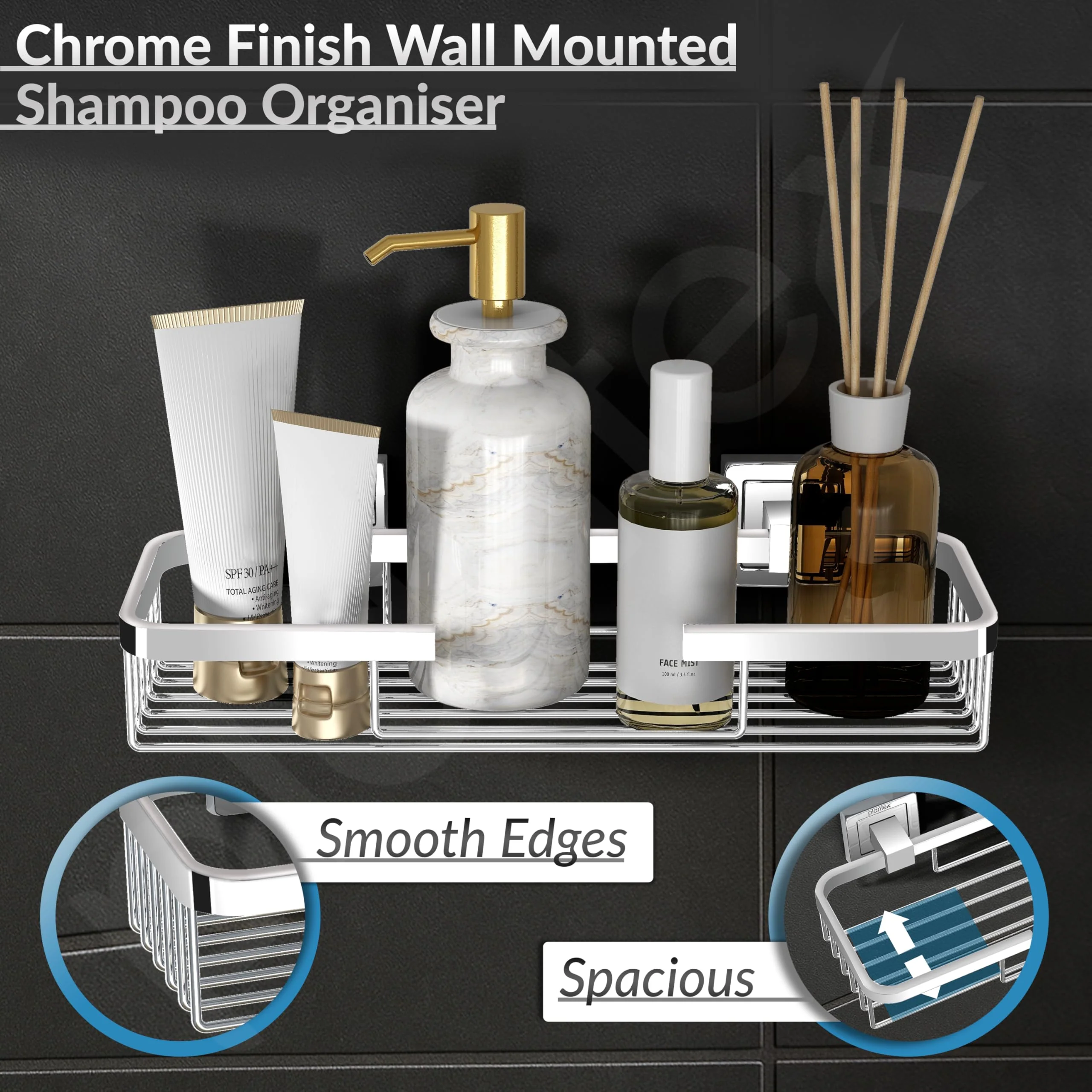Plantex Bathroom Shelf for Wall/304 Grade Stainless Steel Multi-Purpose Shelf/Spice Rack for Kitchen/Wall Mount Storage Rack/Bathroom Accessories-Pack of 1 (2111, Chrome) - Image 3