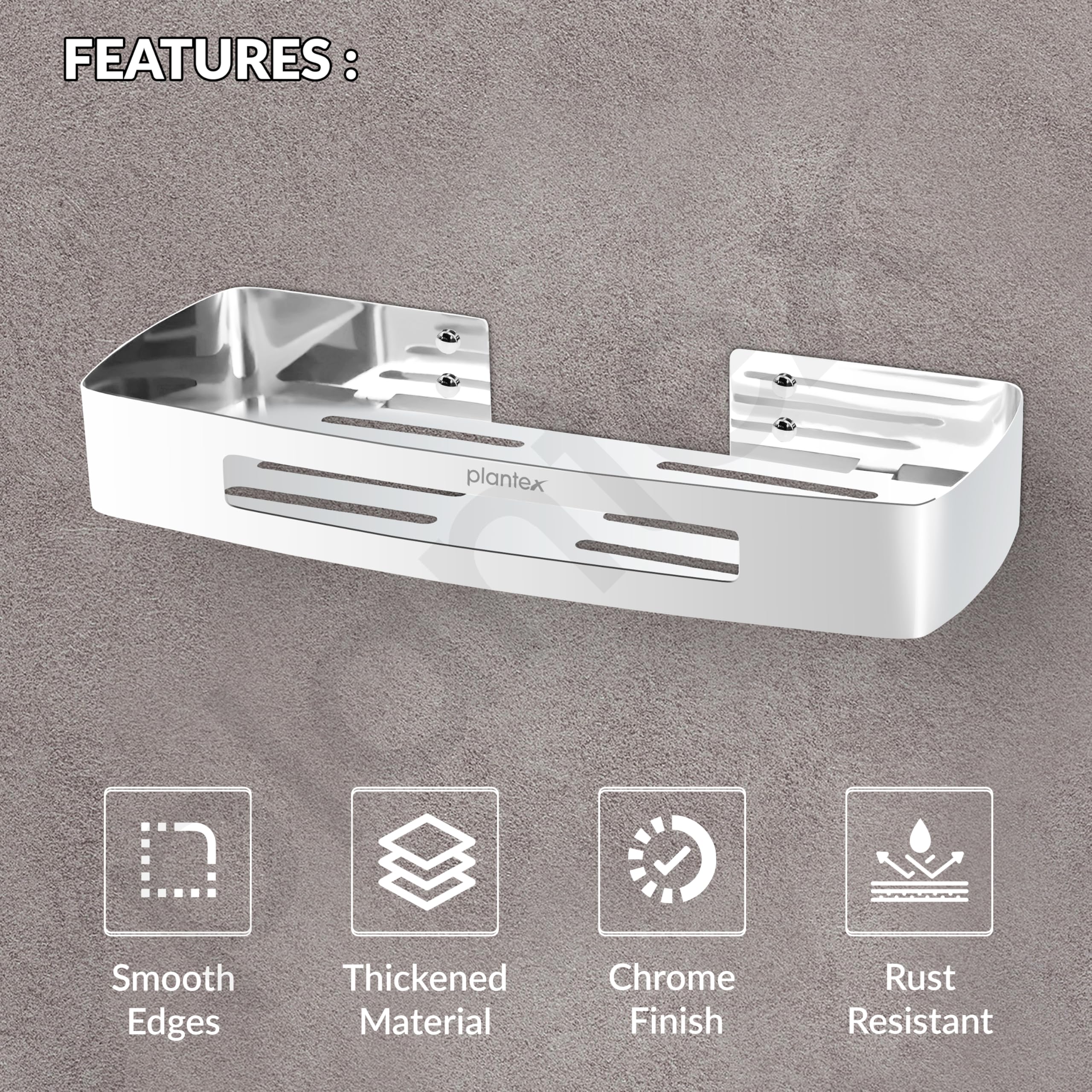 Plantex Bathroom Shelf for Wall/Stainless Steel Wall Mounted Shelf/Kitchen/Living Room/Bathroom Organiser with Drill (Chrome, 12x5 inches) - Image 2