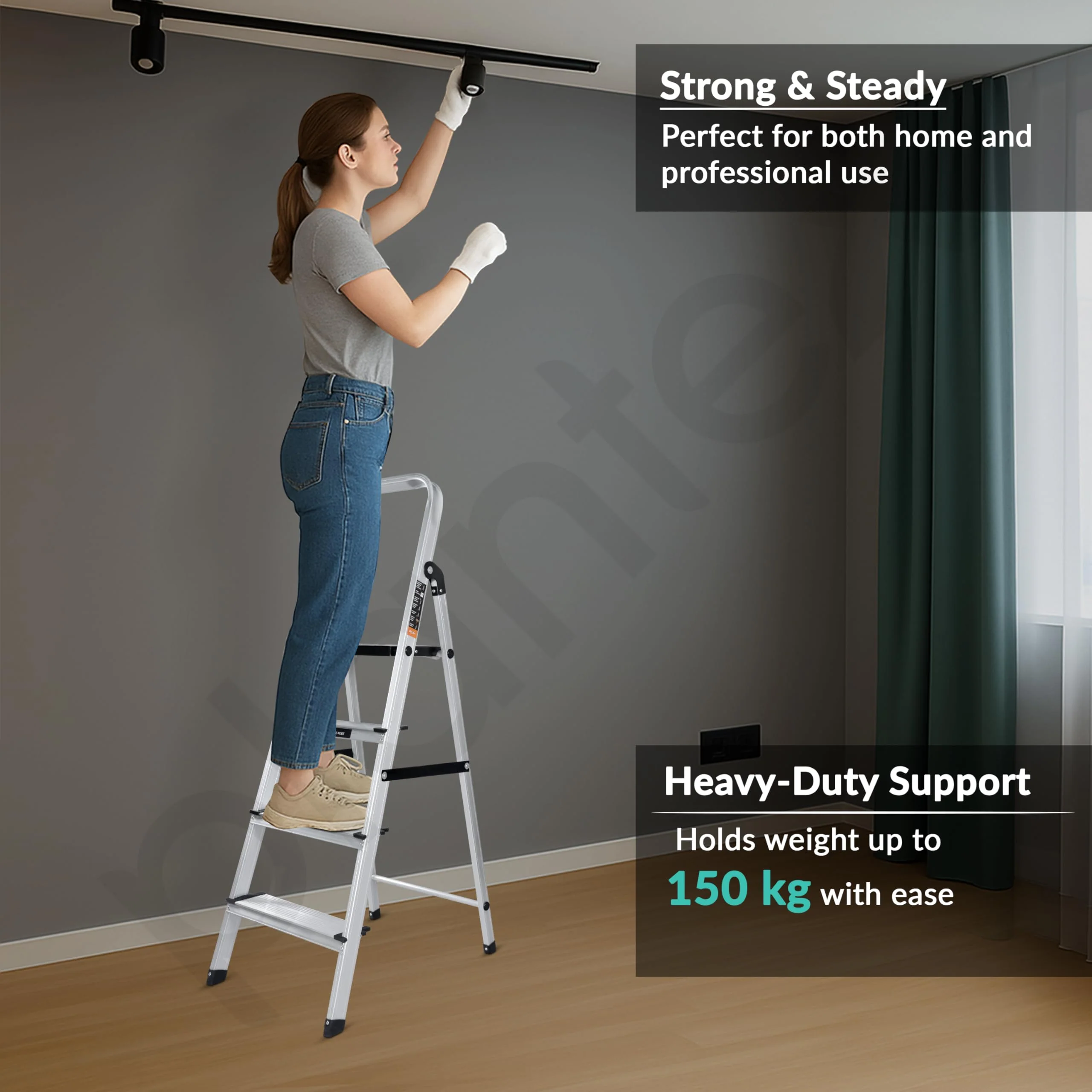Plantex Big Foot 4 Step Ladder for Home/Fully Aluminium Folding Ladder/Wide Anti-Skid Steps (Black-Silver) - Image 6