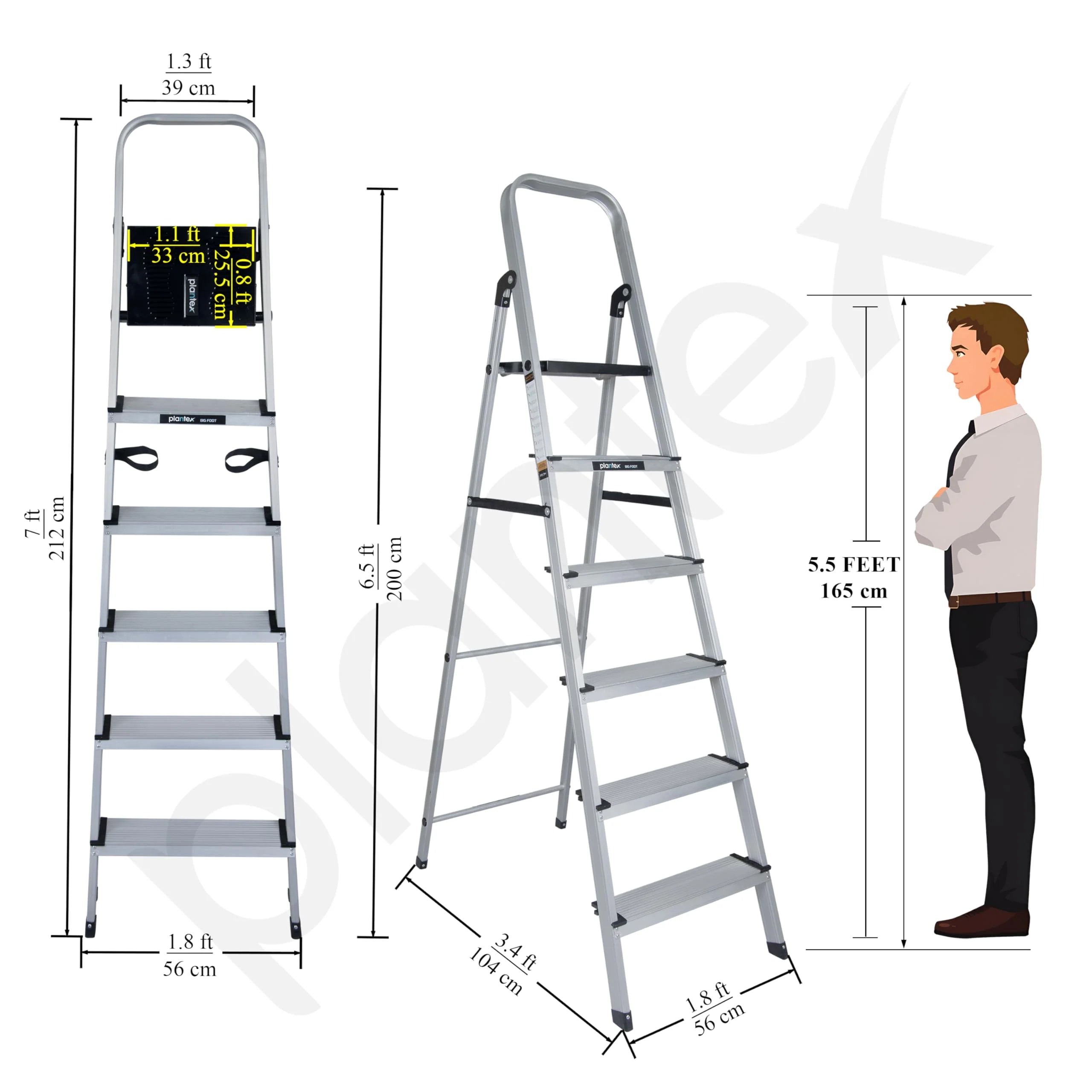 Plantex Big Foot 6 Step Ladder for Home/Aluminium Folding Ladder/Wide Anti-Skid Steps/Multipurpose Use (Black-Silver) - Image 3