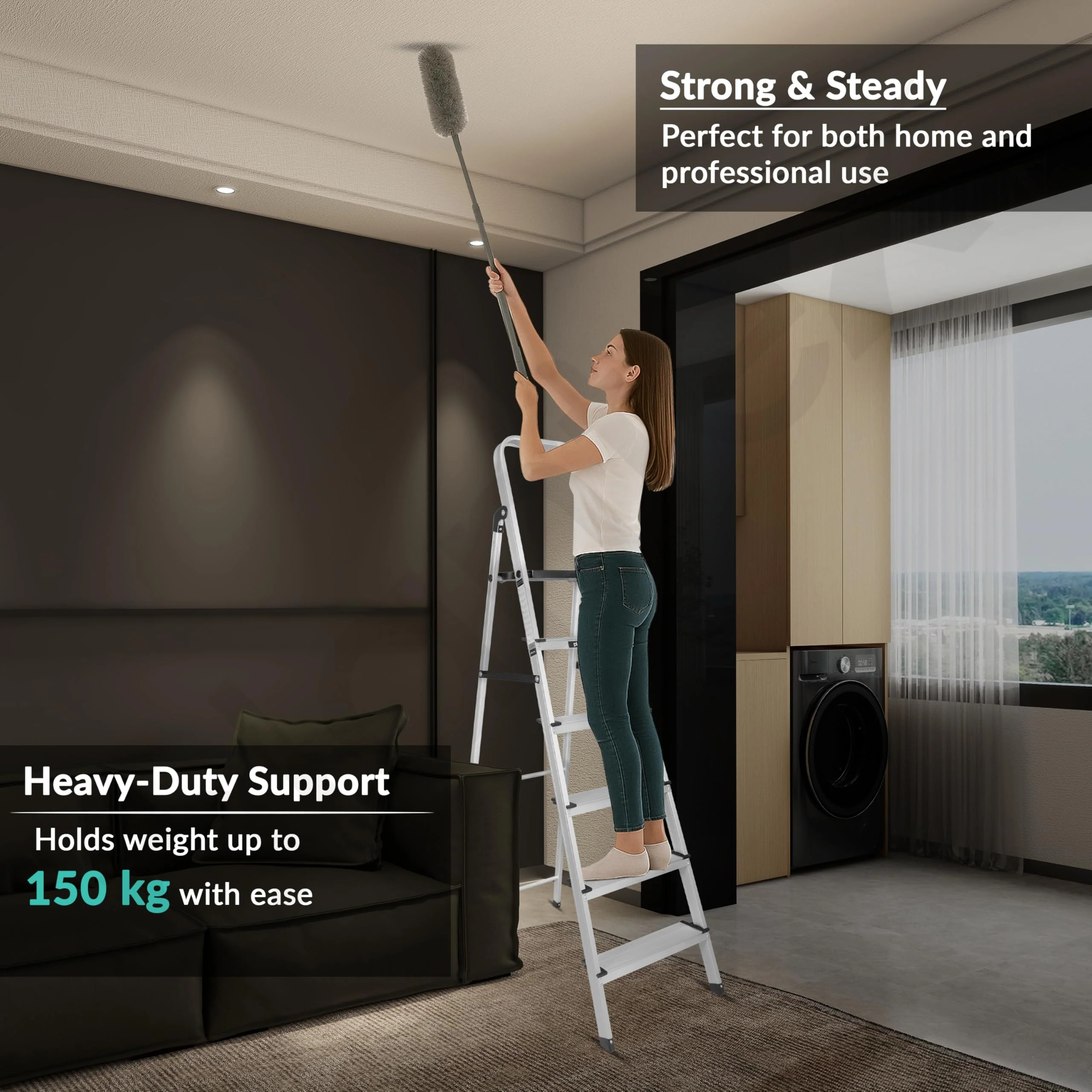 Plantex Big Foot 6 Step Ladder for Home/Aluminium Folding Ladder/Wide Anti-Skid Steps/Multipurpose Use (Black-Silver) - Image 6