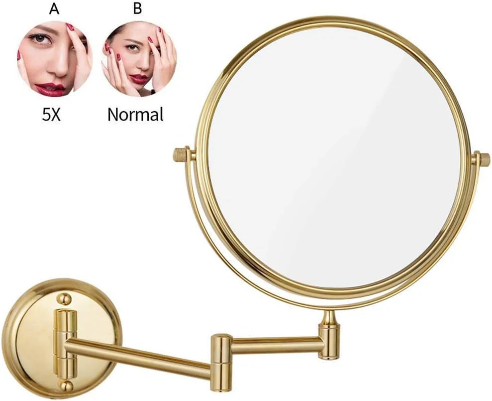Plantex Brass And 304 Grade Stainless Steel Body Two-Sided 360° Swivel Mirror/Magnifying Mirror/Mirror For Makeup/Vanity Mirror Wall Mounted(8 Inches/Golden Finish) - Round - Image 4