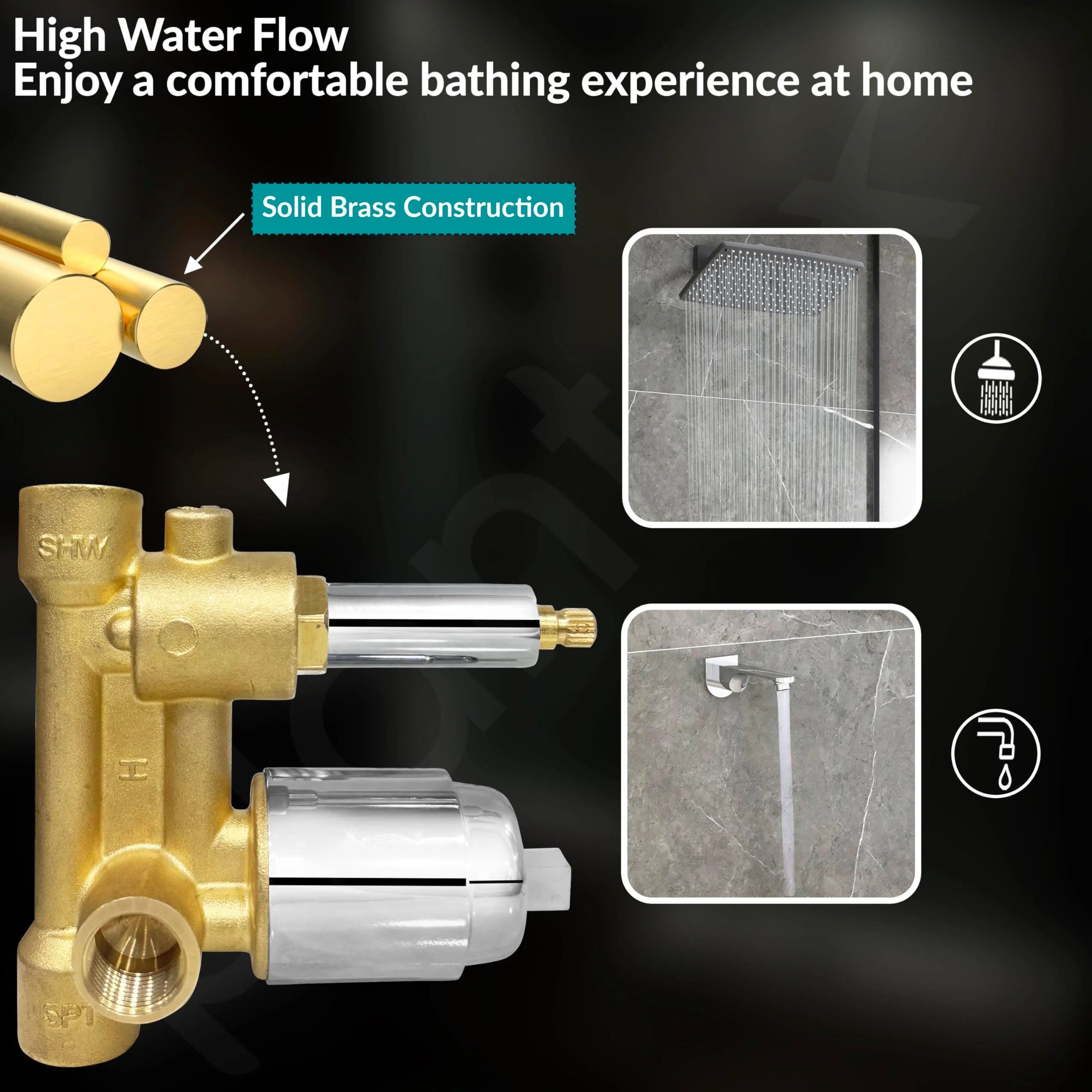 Plantex Brass Diverter Set for Bathroom/Concealed Body High Flow Diverter Full Set with Exposed Part Kit/Bathroom Shower System - (Chrome) - Image 3
