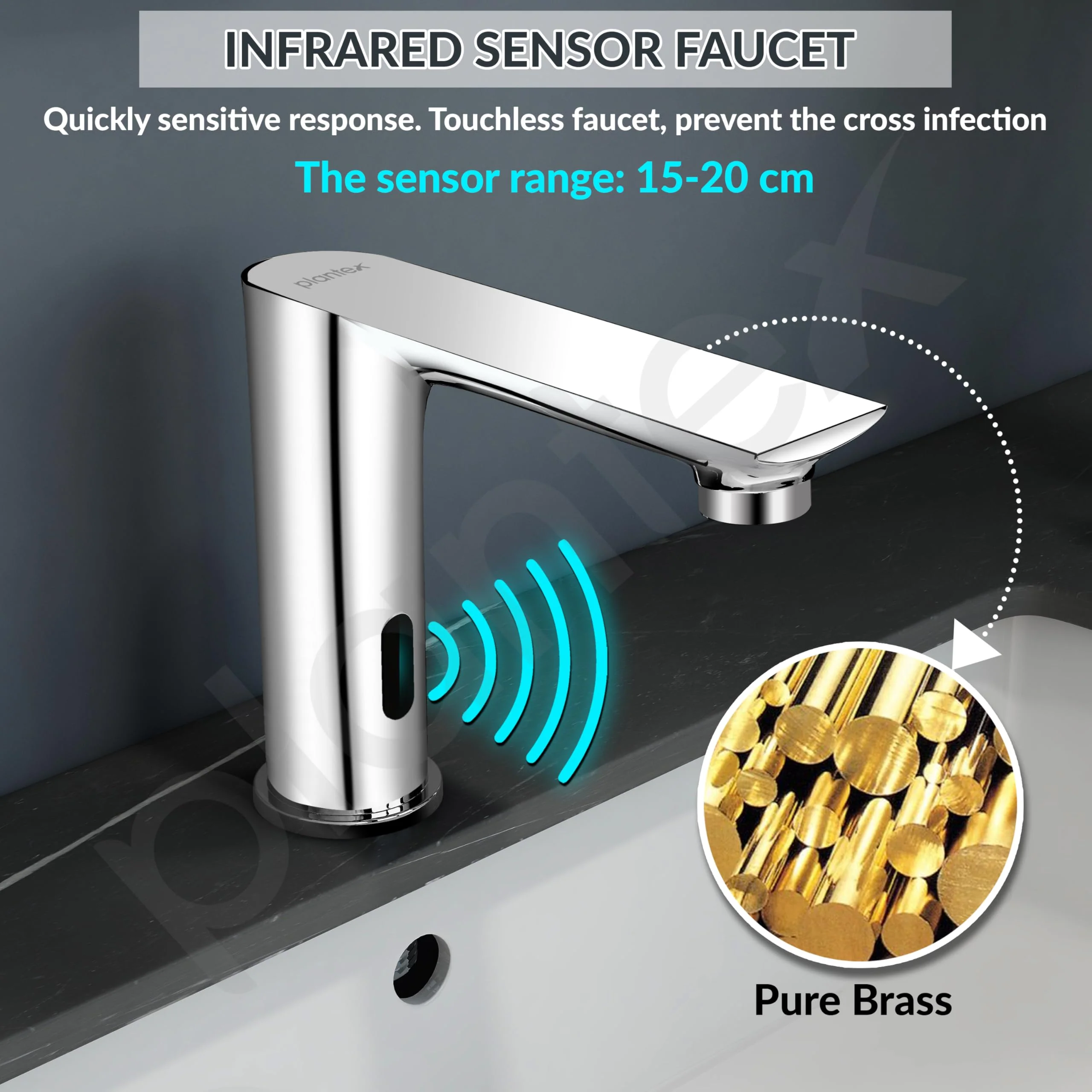 Plantex Brass Sensor Tap for Wash Basin with Brass/Touchless Basin Faucet/Electronic Pillar Tap for Wash Basin-(Chrome) - Image 2