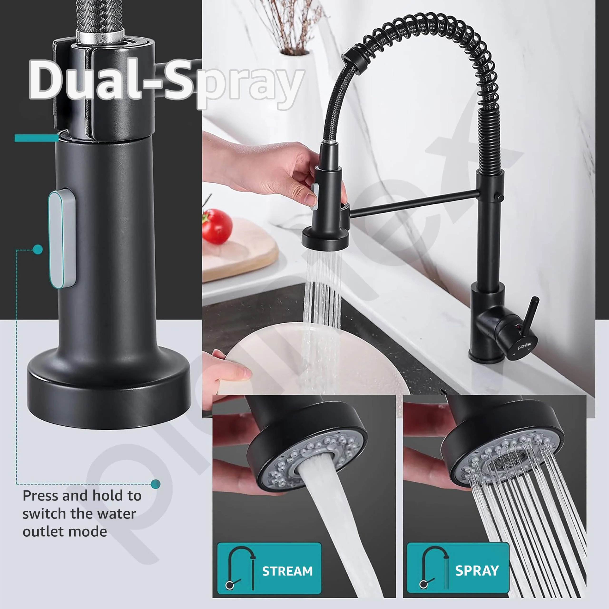 Plantex Brass Sink Tap for Kitchen with 360° Swivel Spout/Single Lever Kitchen Faucet with Dual Flow Mixer Tap/Water tap for Kitchen Sink-(Matte Black) - Image 2