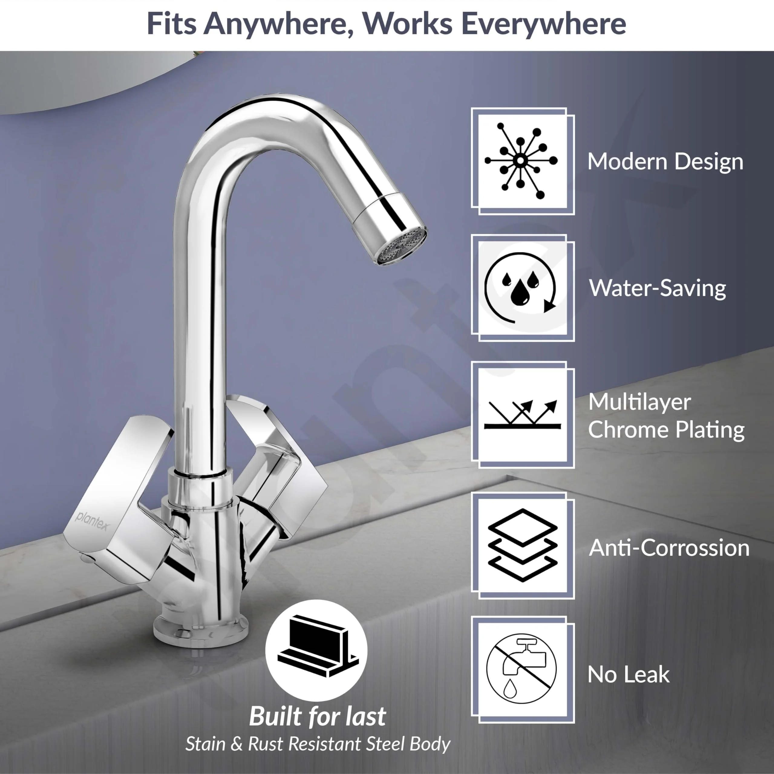 Plantex Brass Spindle Wash Basin Tap with Water Saving Aerator/Basin Mixer for Bathroom/Sink Tap for Kitchen Basin -(Saga-Chrome) - Image 2