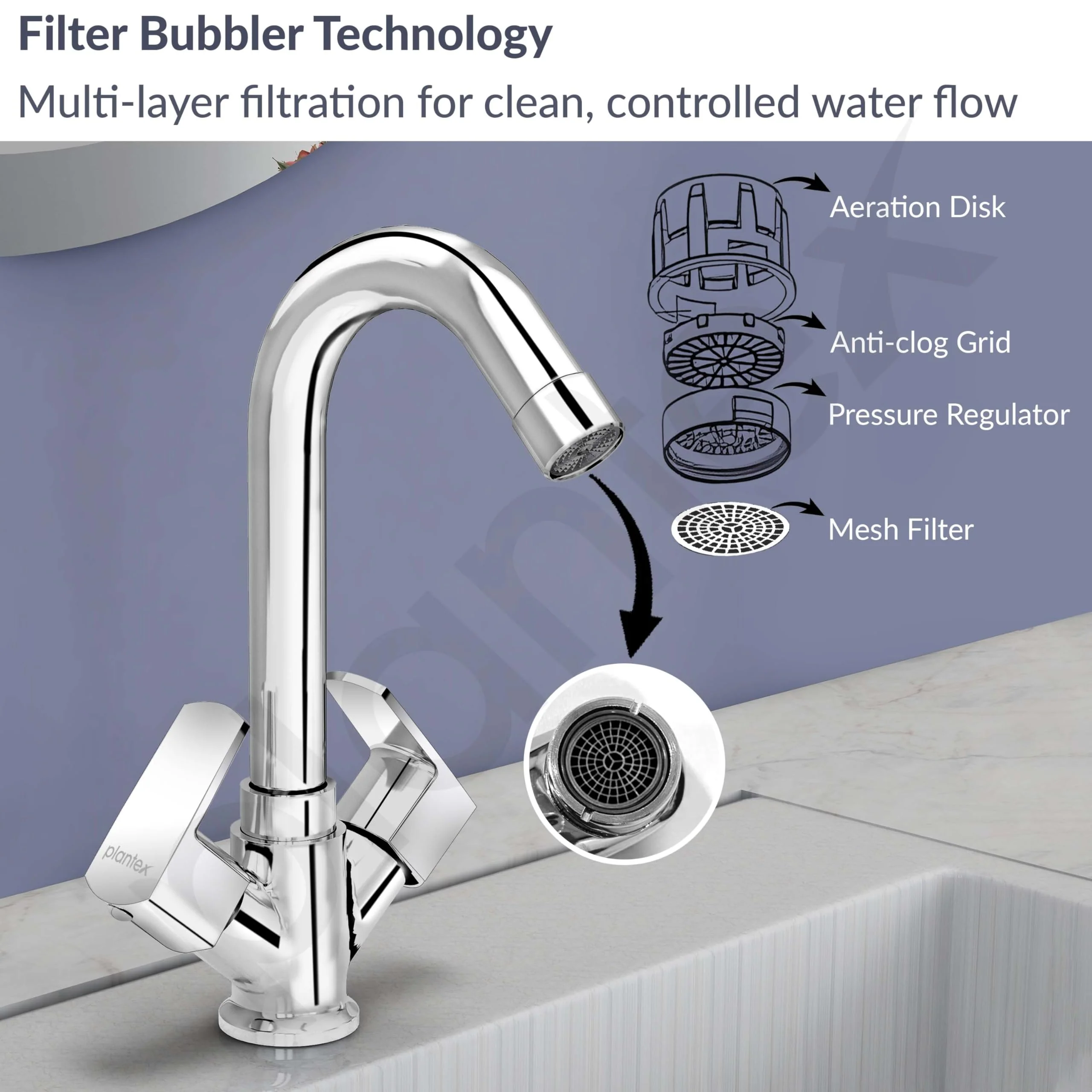 Plantex Brass Spindle Wash Basin Tap with Water Saving Aerator/Basin Mixer for Bathroom/Sink Tap for Kitchen Basin -(Saga-Chrome) - Image 6