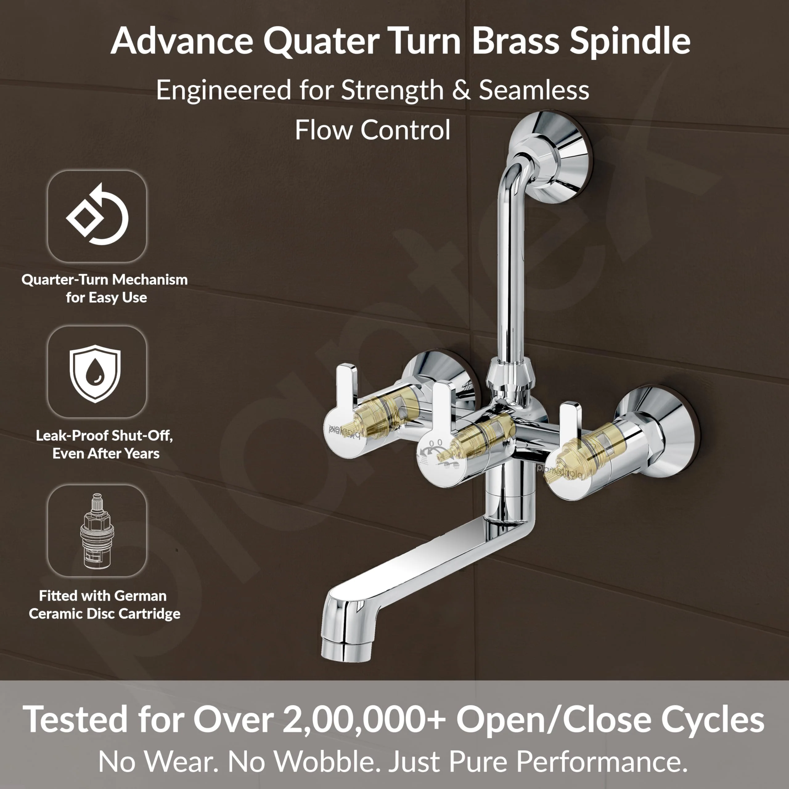 Plantex Brass Wall Mixer for Bathroom with L-Bend Connector for Overhead Shower/Mixer Tap/Wall Mixer for Bathroom 2 in 1 with 7 Year Manufacturer's Warranty(FLO-818-Chrome) - Image 3