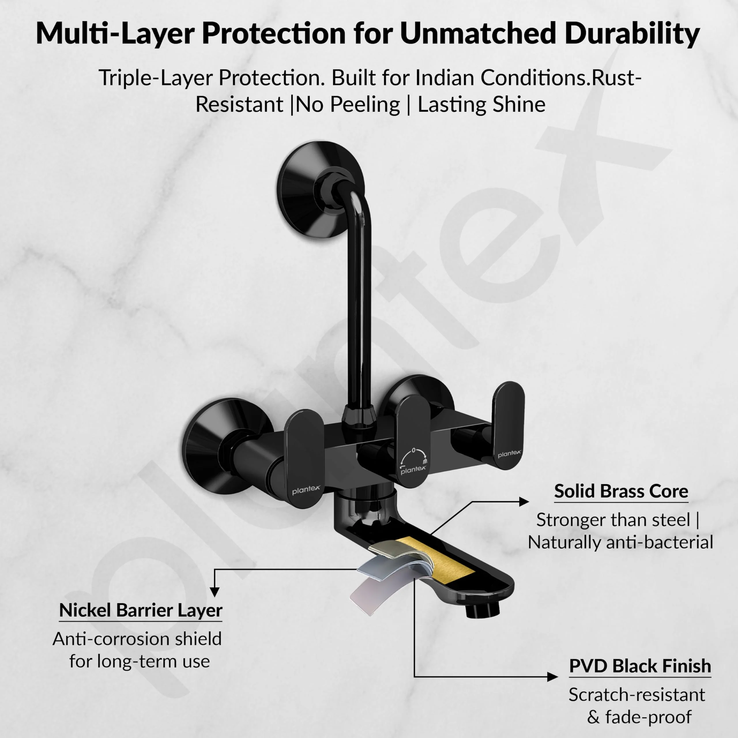 Plantex Brass Wall Mixer for Bathroom with L-Bend Connector for Shower/Mixer Tap/Mixer for Bathroom with 7-Year Manufacturer's Warranty-(Orn-218- Pvd Black) - Image 4