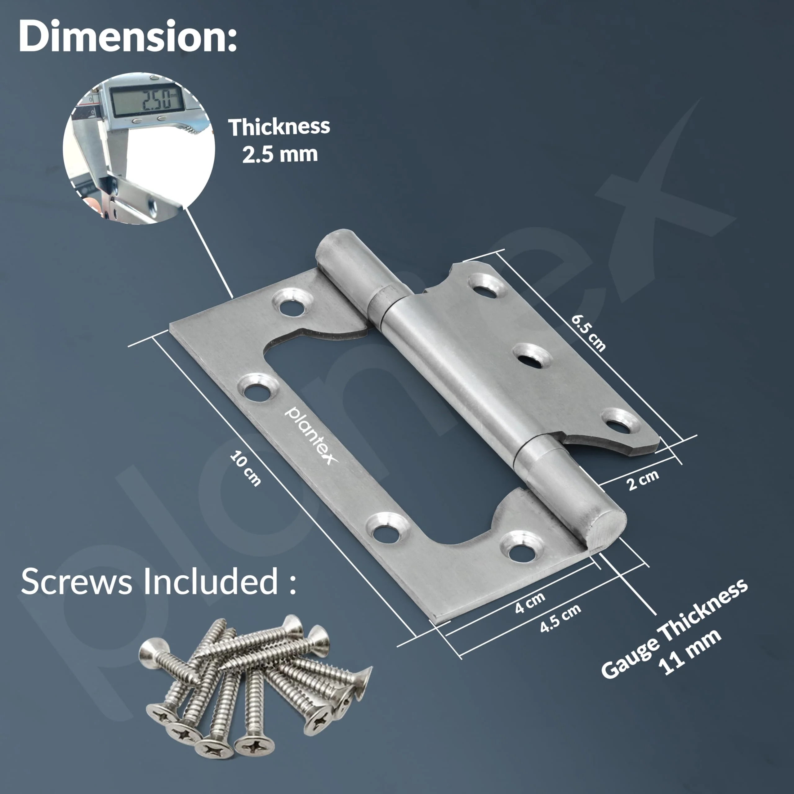 Plantex Butterfly Hinges for Door/Stainless Steel Door Hinges/Non-Mortise Hinges/4 Inch x 14 Gauge Hinges/2.5 mm Hinges for Home/Office/Hotel - Pack of 1 (Chrome) - Image 3