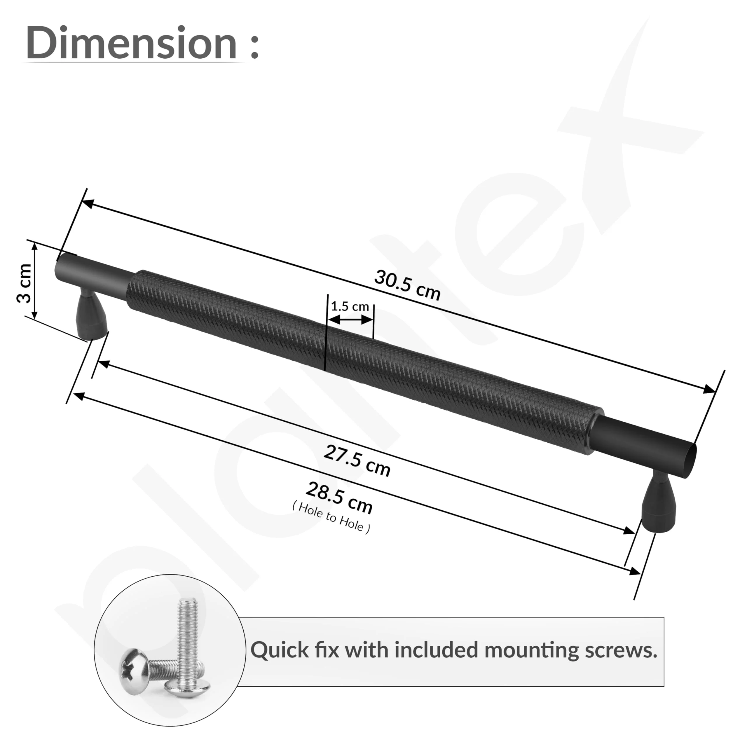 Plantex Cabinet Handle/288mm Handle for Cabinet/Furniture/Door Pull-Push Handle for Home/Office - Pack of 1 (Black) - Image 3