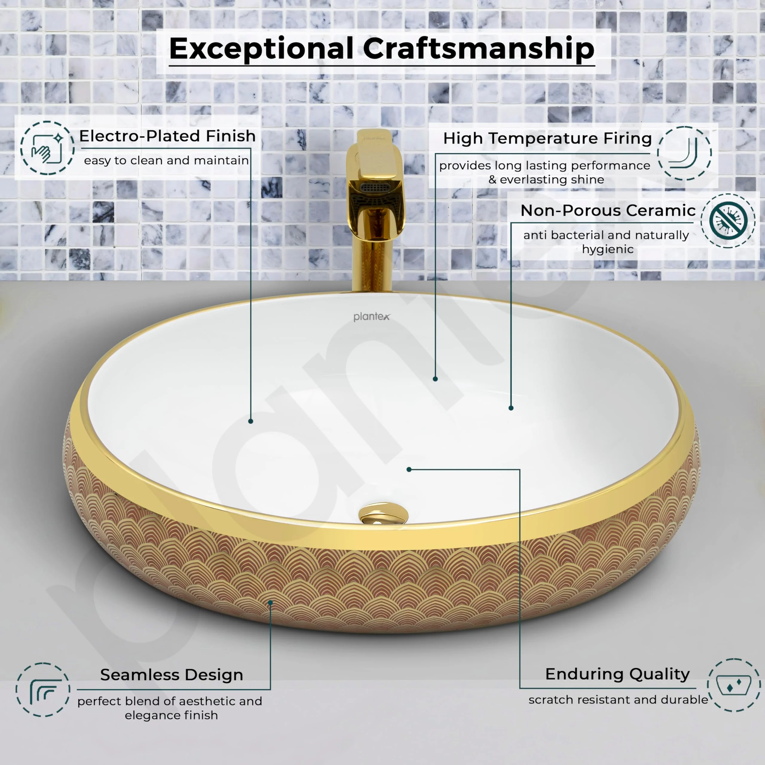 Plantex Ceramic Basin for Bathroom/Designer Table Top Wash Basin/Countertop Vessel Sink for Home/Restaurant/Hotel (24 x 16 x 6.5 Inch) - Image 5